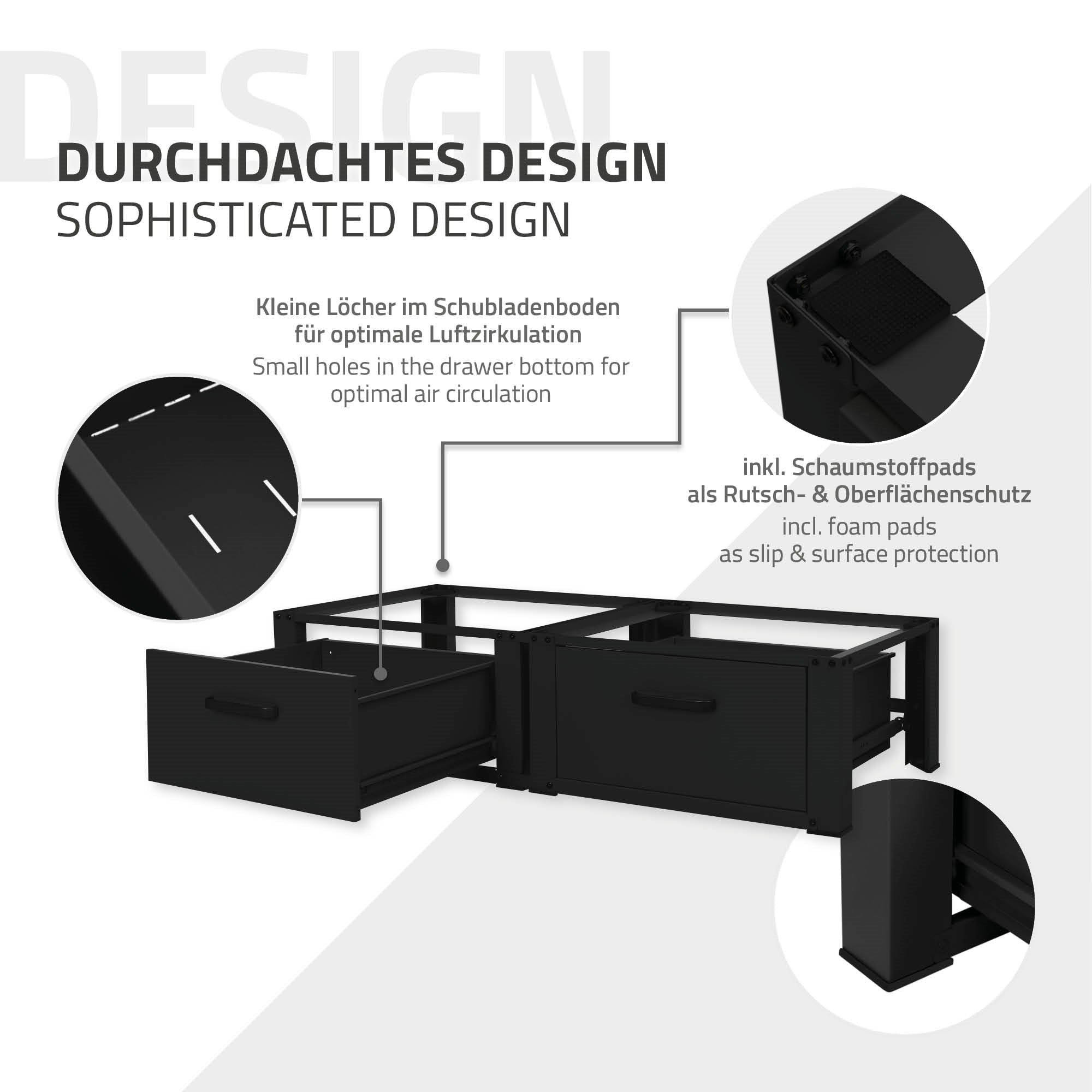 ECD Germany socle machine à laver acier noir avec tiroir lot de 2