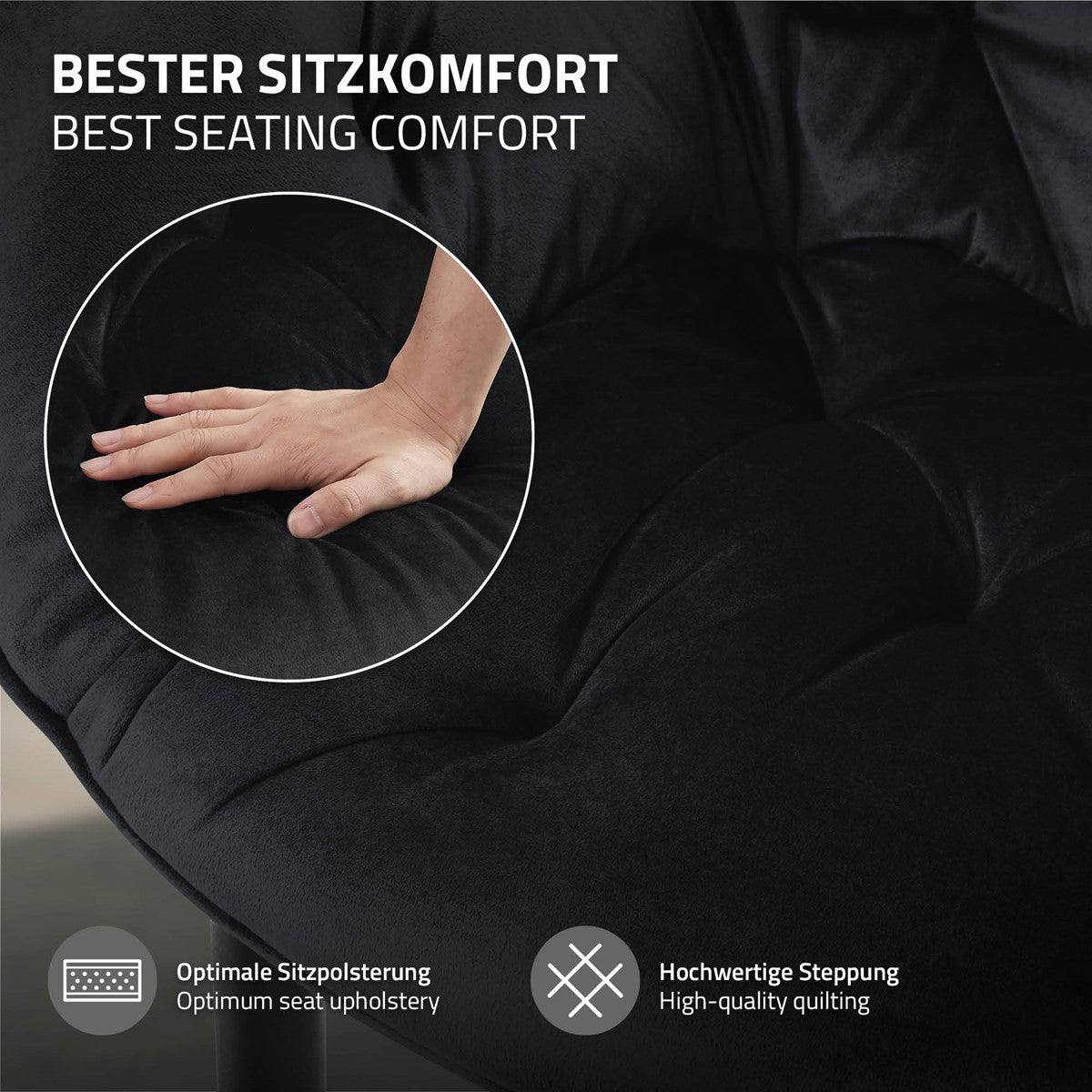 ECD Germany Möbel chaise salle à manger noire velours lot de 4