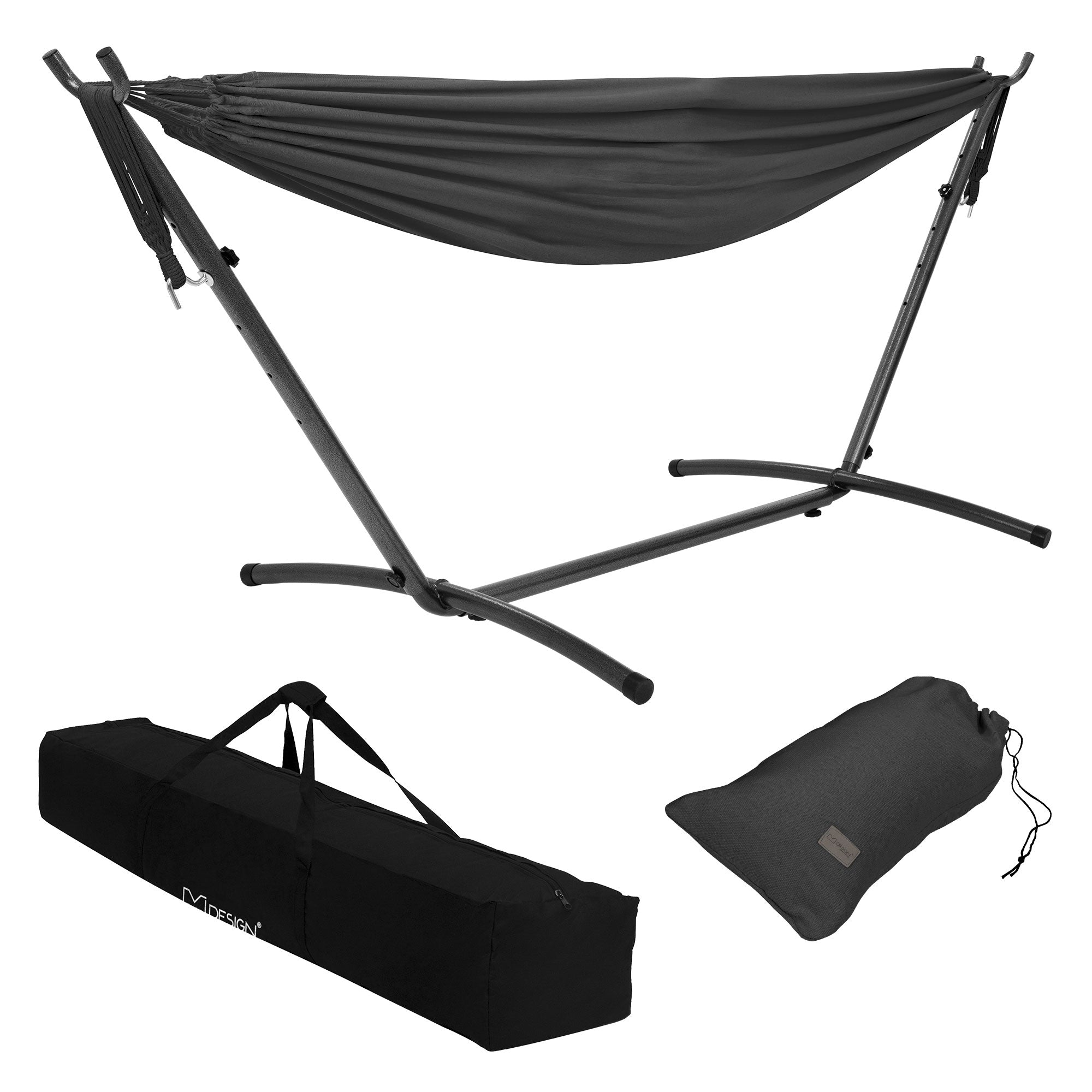 ML-Design hamac XXL noir 255cm avec support acier 250kg