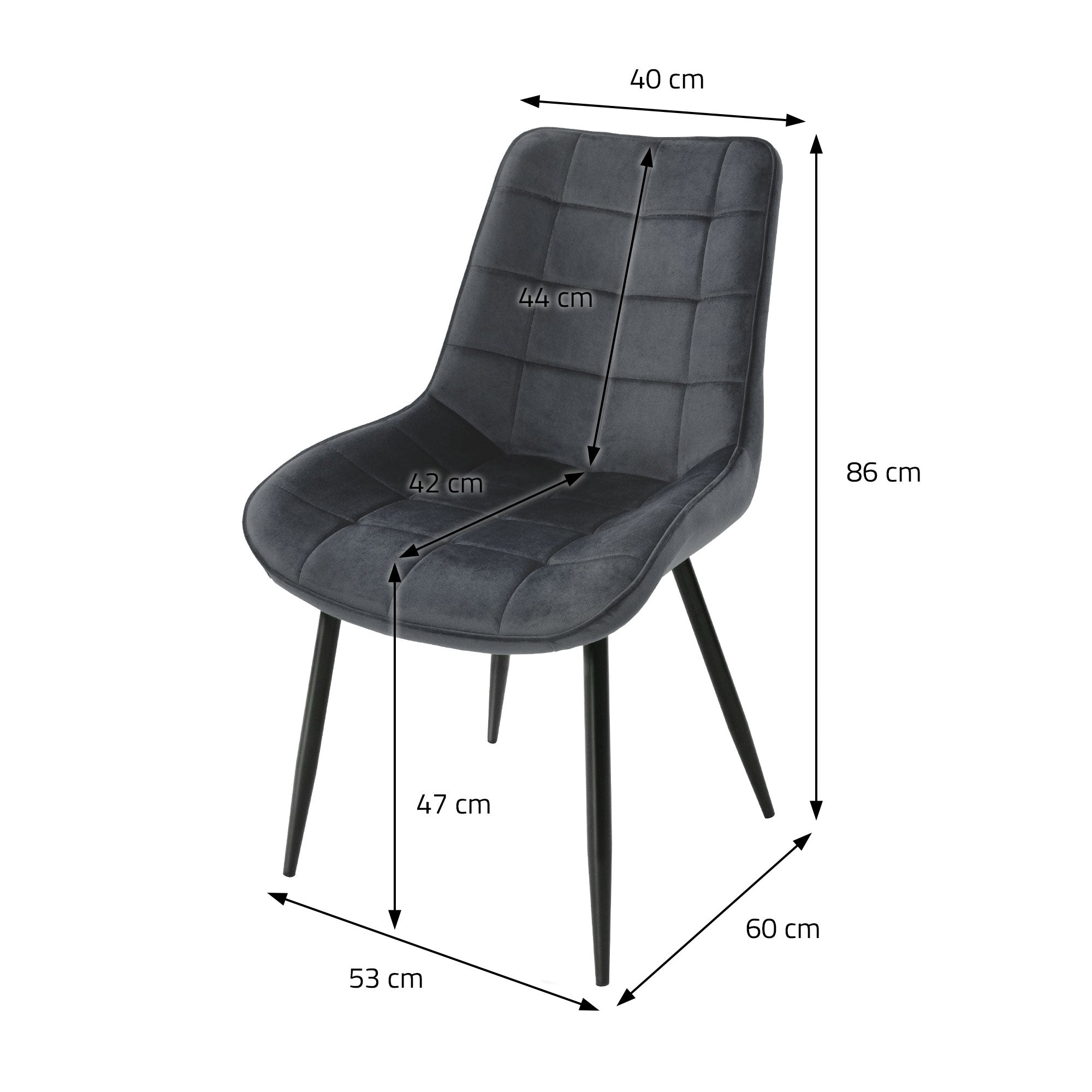 ECD Germany ML-Design chaise velours anthracite lot de 4
