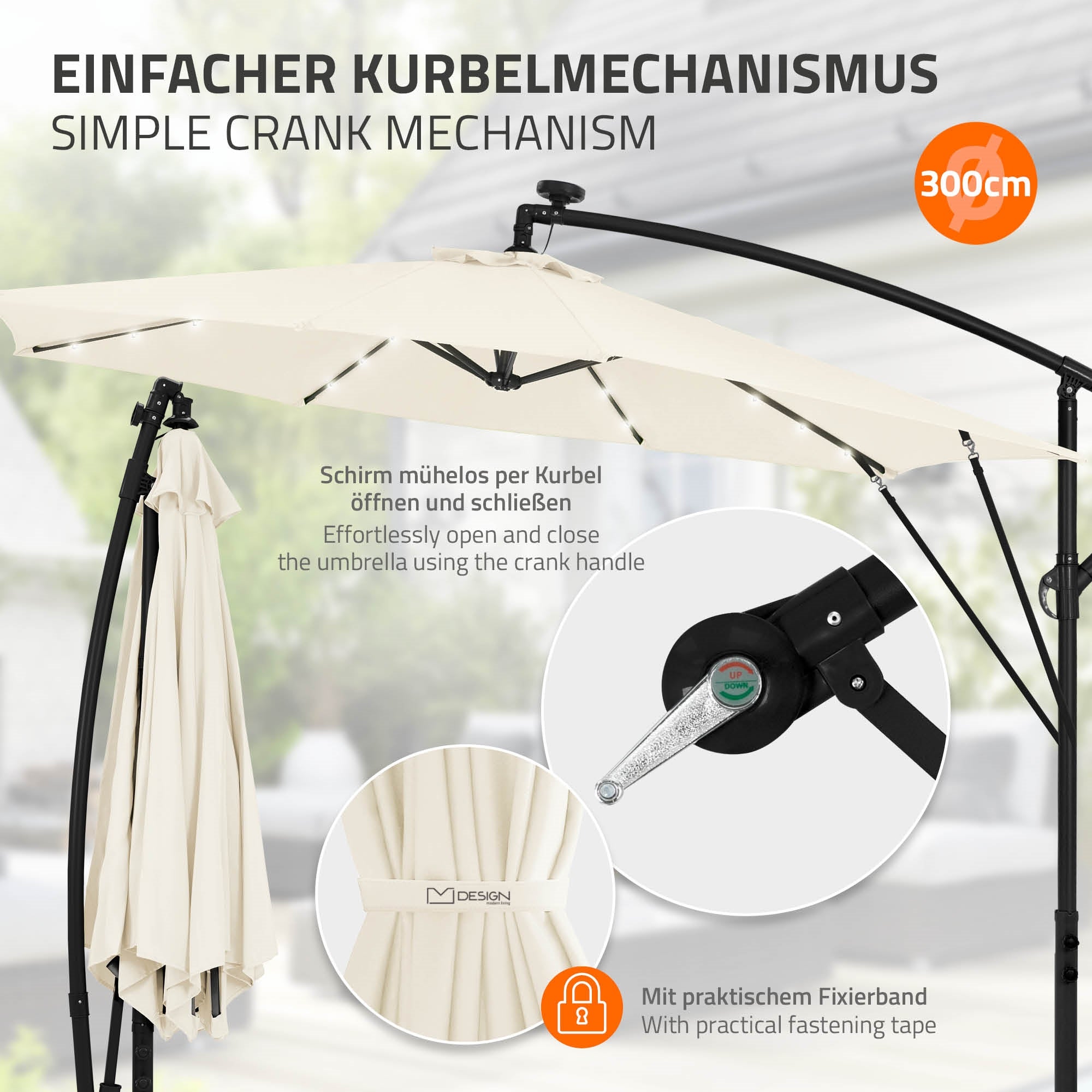 ECD Germany parasol déporté beige 300cm LED solaire ML-Design