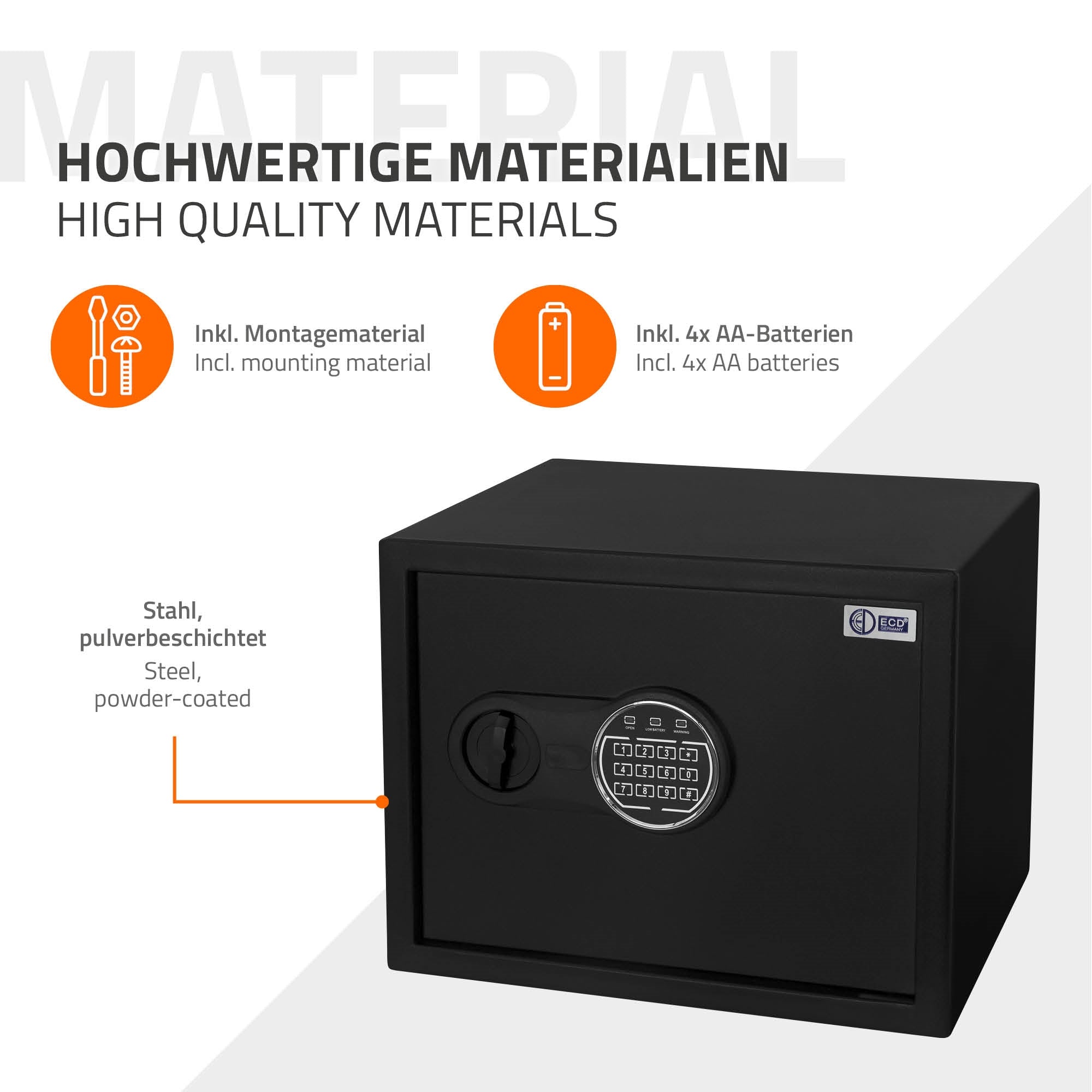 ECD Germany coffre-fort acier 27L code électronique + clés