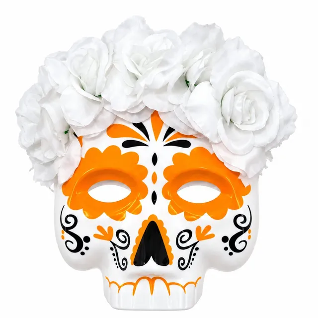 Masque Día de los Muertos PVC blanc floral Halloween