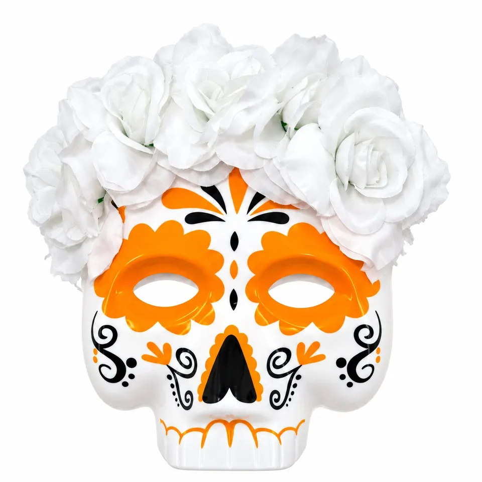 Masque Día de los Muertos PVC blanc floral Halloween