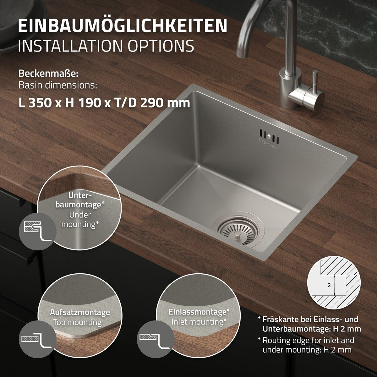 ECD Germany Sanitär Évier Encastrable Inox Argent 34x40 cm