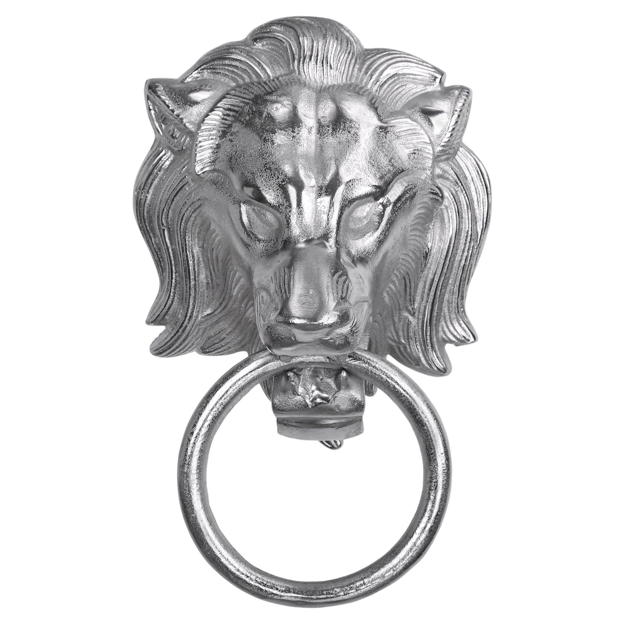 ECD Germany WOMO Porte-Serviettes Tête Lion Argenté 10x31 cm