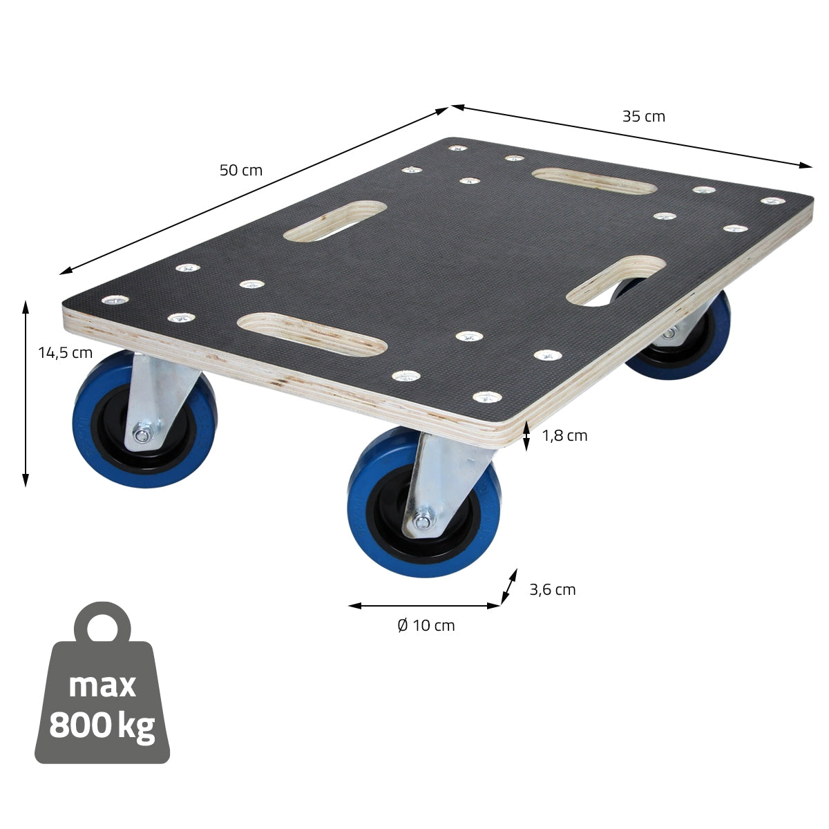 ECD Germany Plateau Roulant 35x50 cm Bois 800 kg 1 Pièce