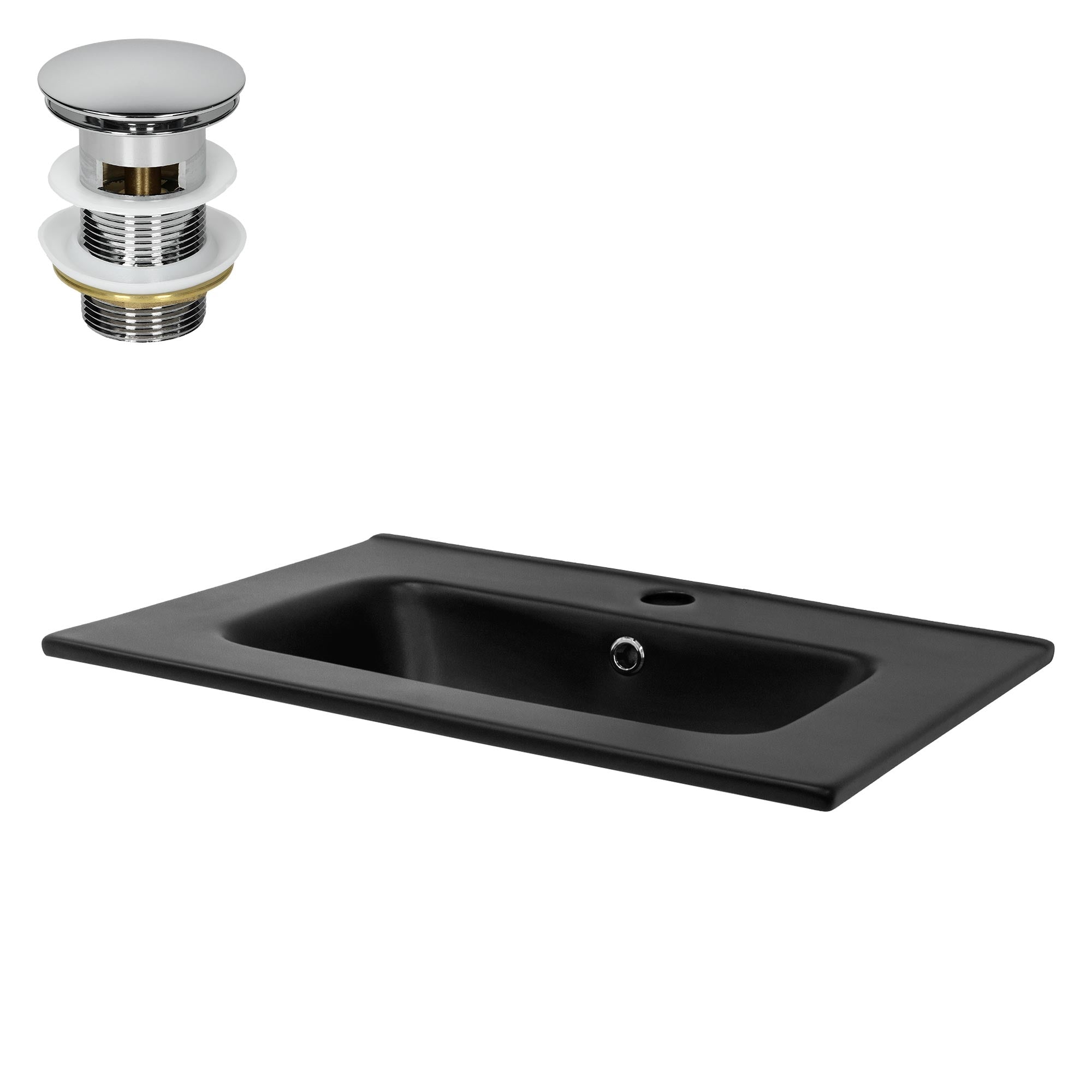 ECD Germany Sanitär lavabo céramique noir 61 cm bonde argent