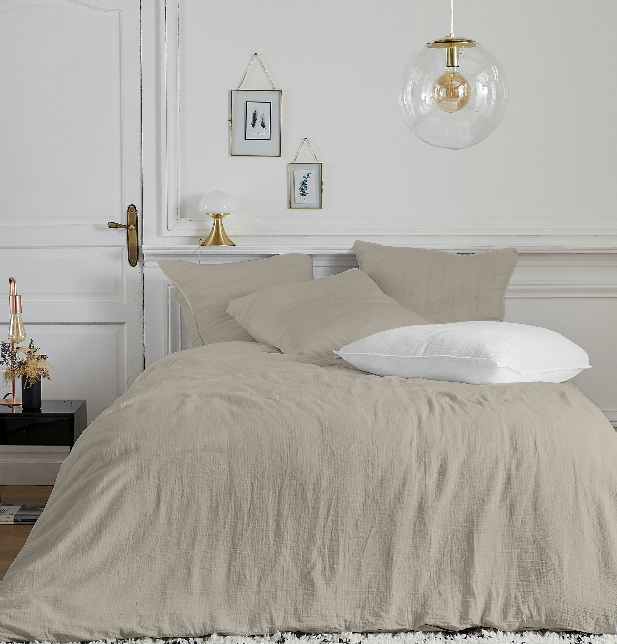 Housse de couette gaze de coton taupe 2 taies