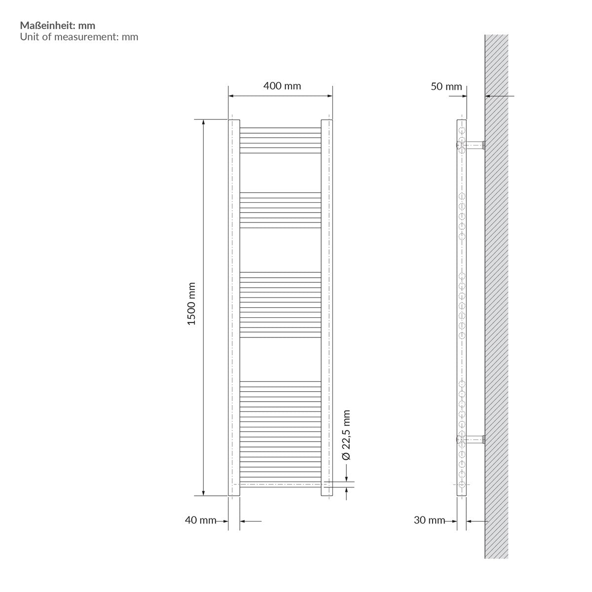 ECD Germany Heizungen sèche-serviettes électrique beige 400x1500 mm