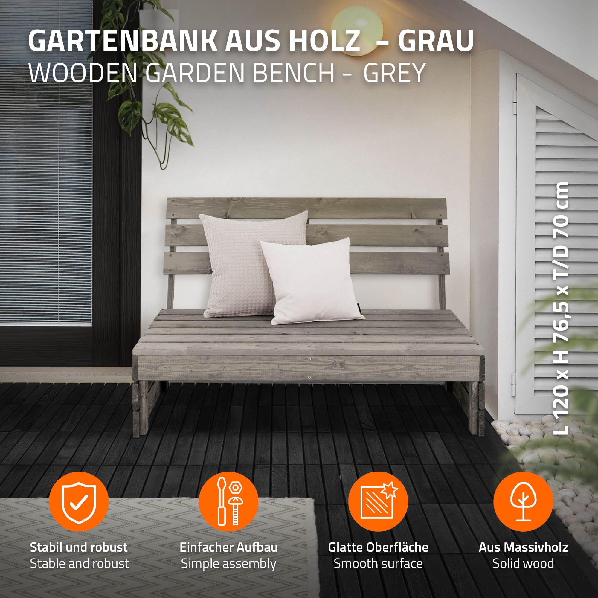 ECD Germany Garten Banc de jardin 3 places gris 120 cm bois massif