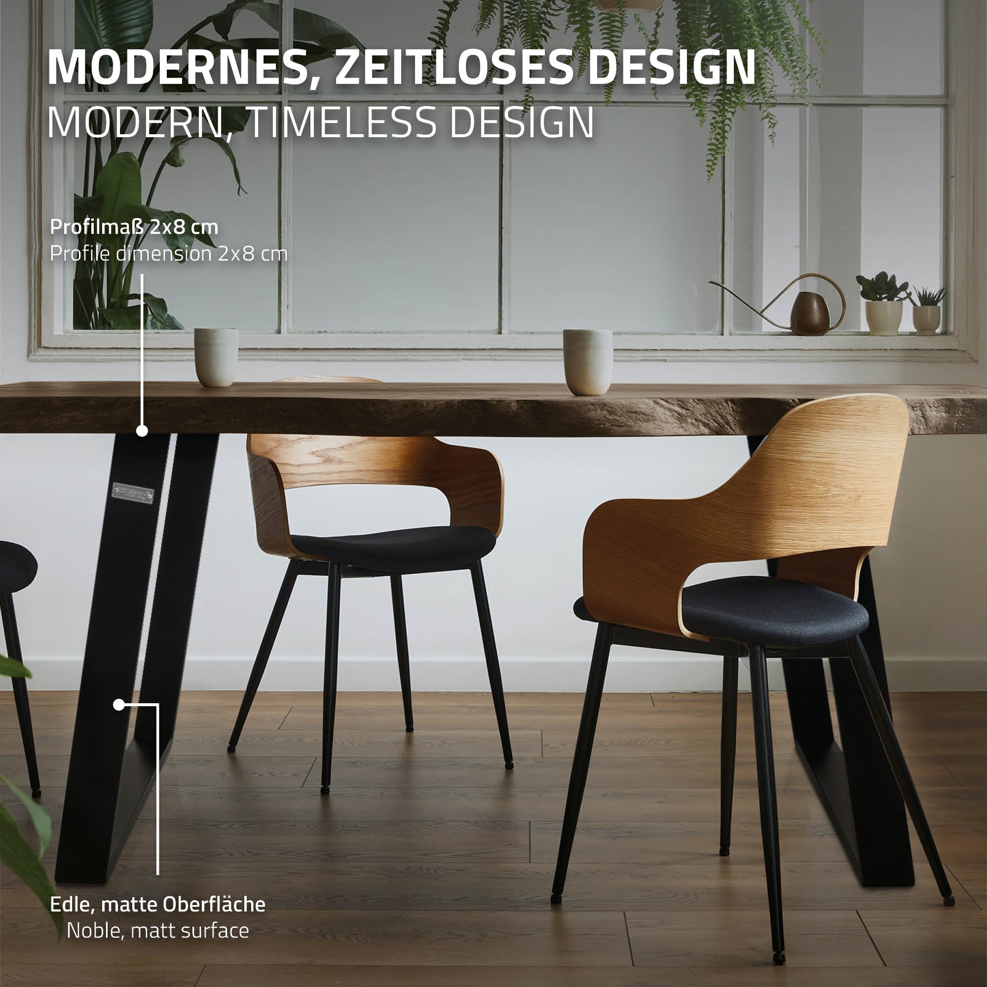 ECD Germany ML-Design pied de table noir 75x72 cm lot de 2