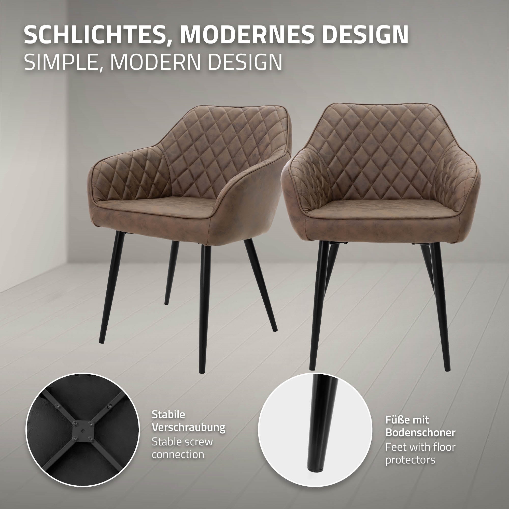 ECD Germany Möbel chaise salle à manger marron similicuir lot de 4