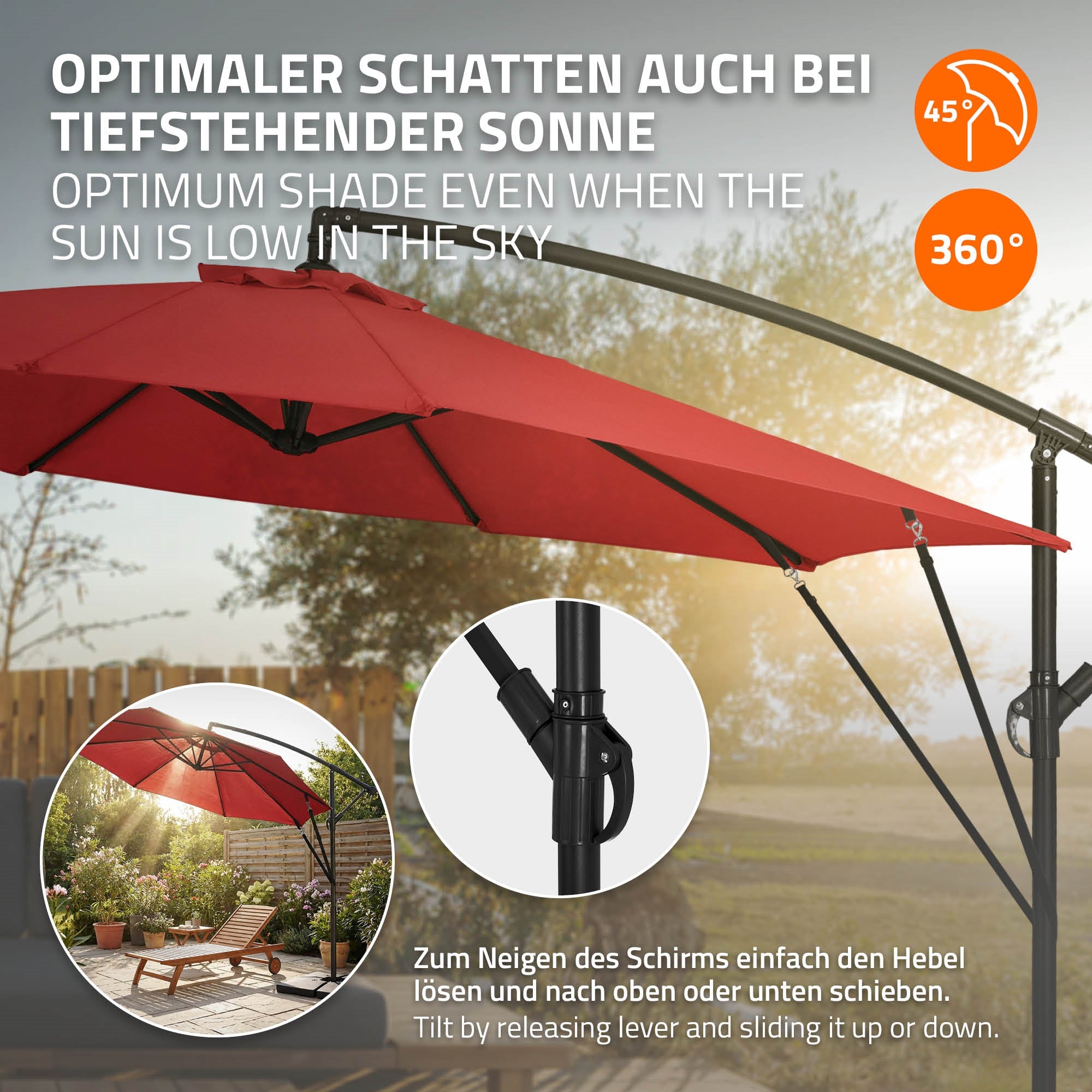 ECD Germany Garten parasol déporté rouge Ø 300 cm alu