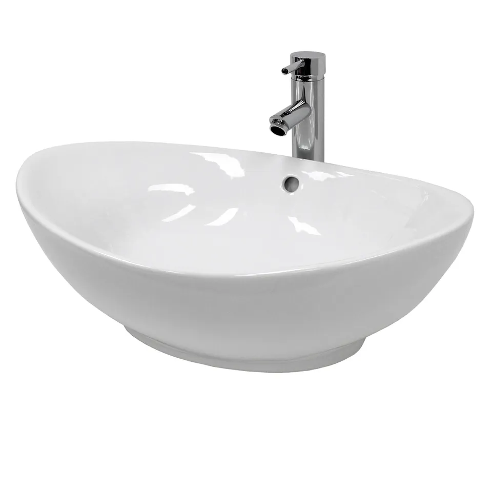 ECD Germany Sanitär Vasque 59x39 cm lavabo blanc avec bonde