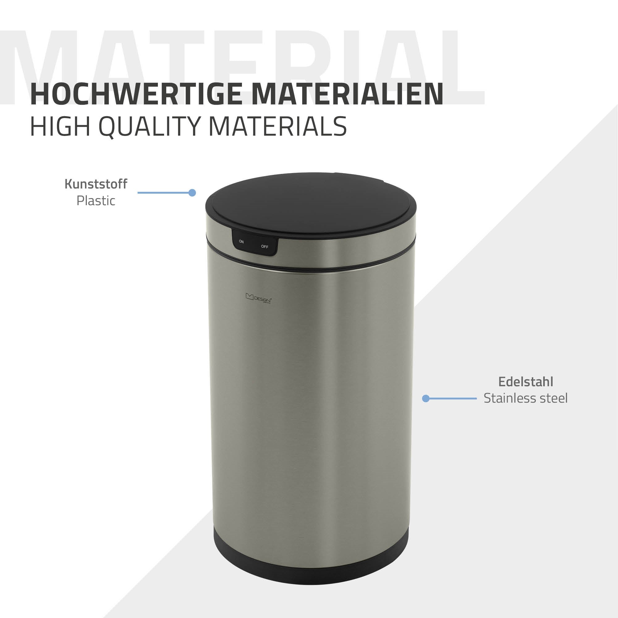 ECD Germany Möbel Poubelle Capteur 30L Inox Argent Sans Contact
