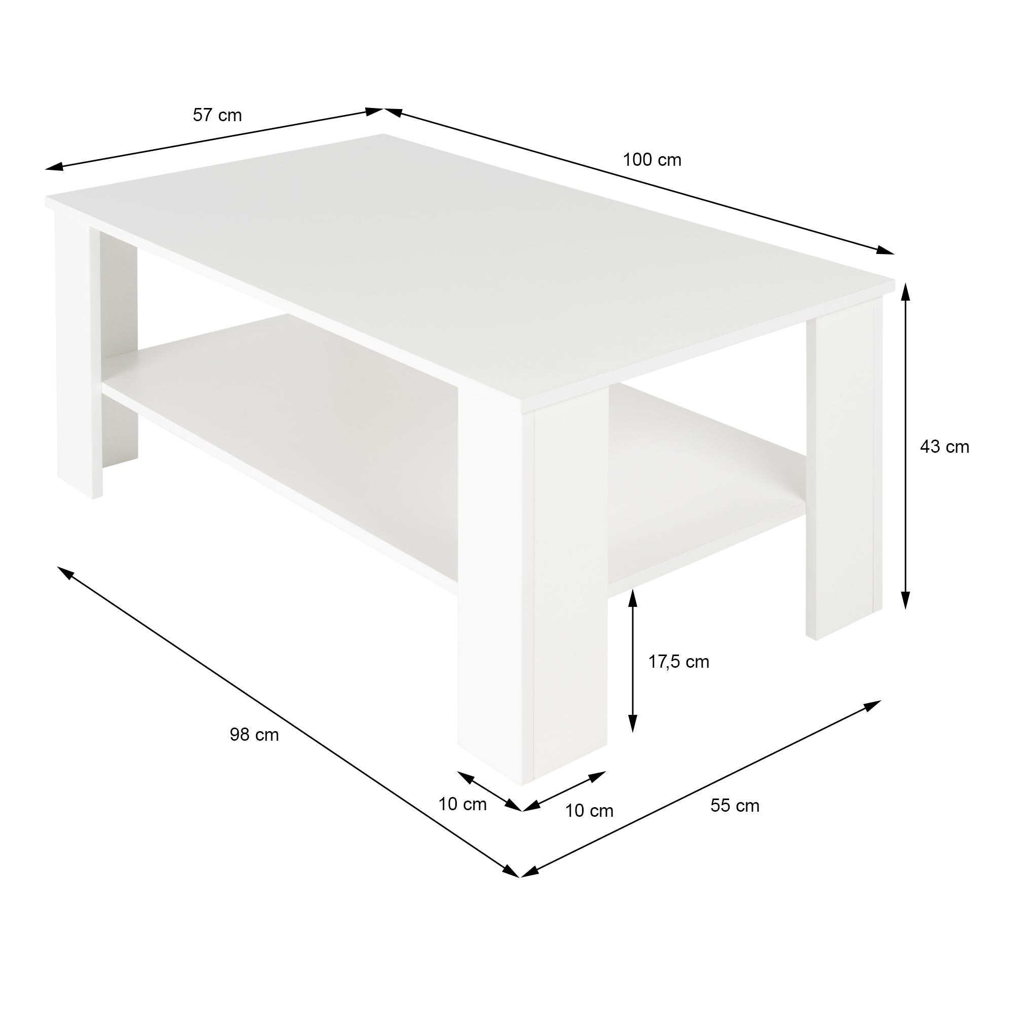 ECD Germany ML-Design table basse blanche 100x57x43 cm
