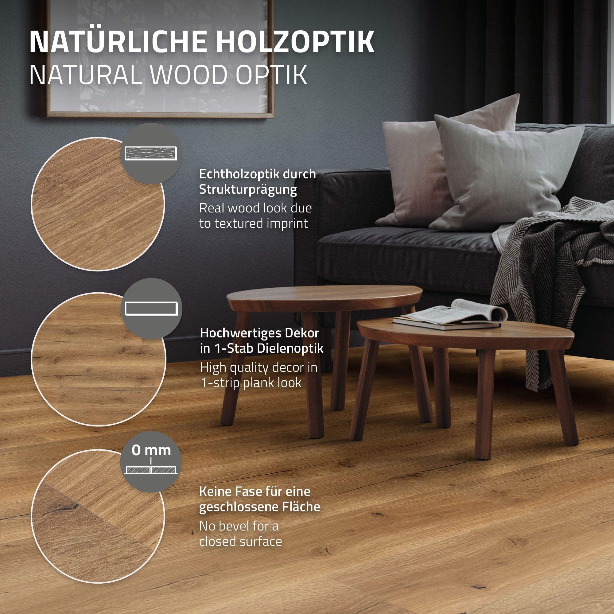 ECD Germany Vinyle sol PVC clic chêne rustique 1,54m² 7 lames