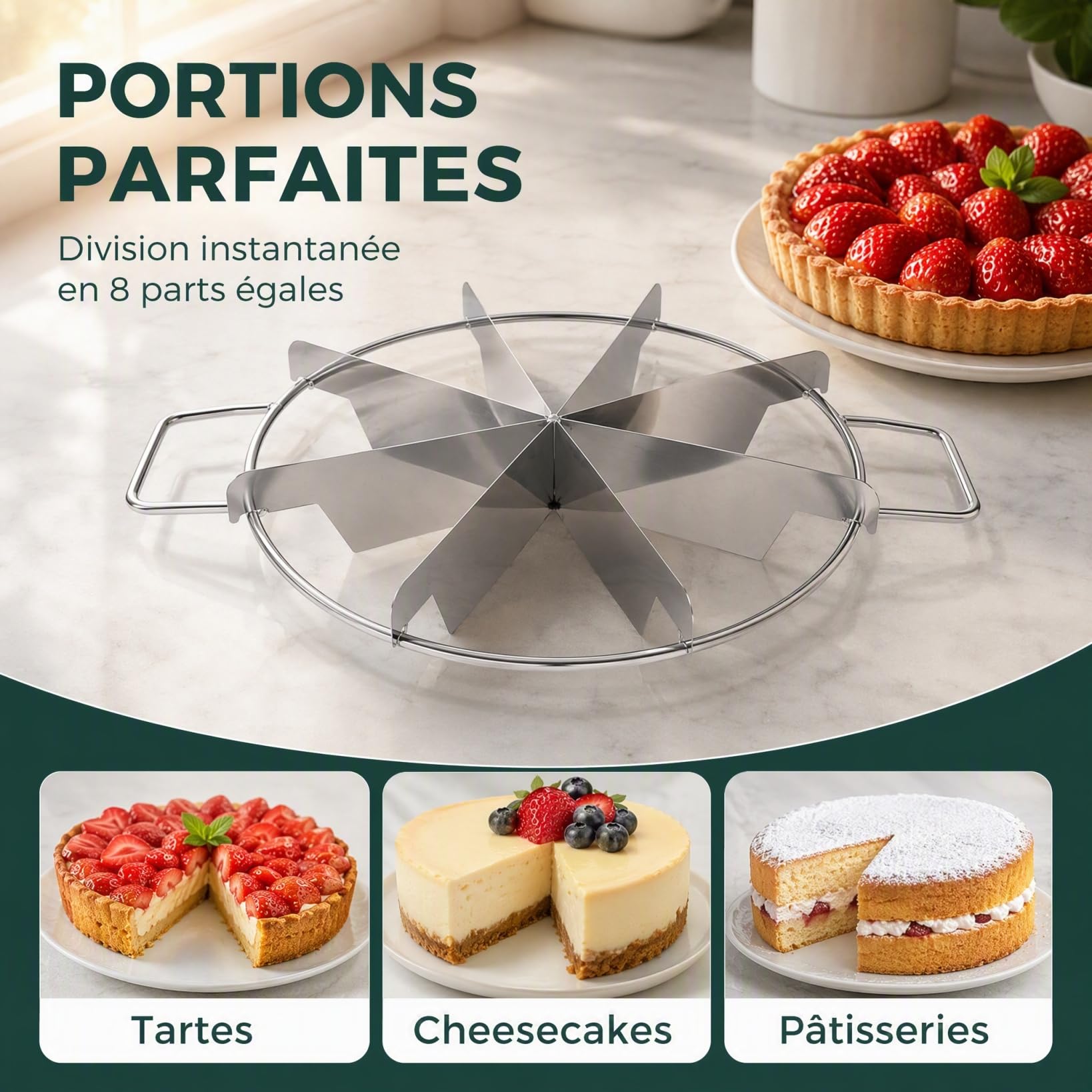 Milisten Home & Kitchen diviseur gâteau 8 parts inox 28 cm