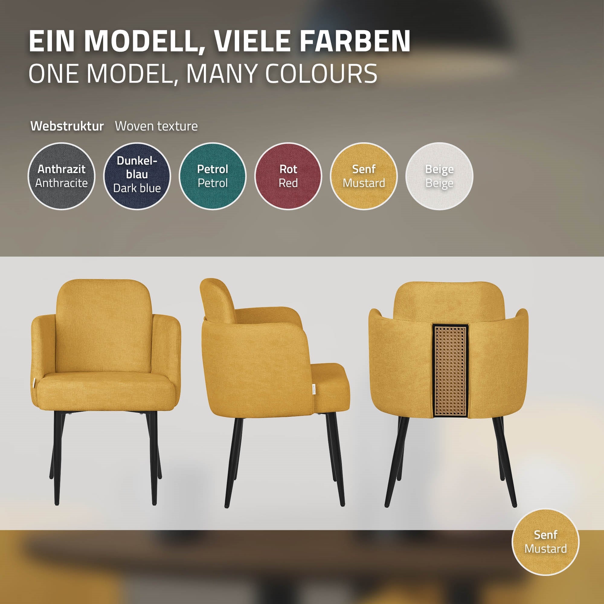 ECD Germany Möbel chaise moutarde tissu avec accoudoirs 1 pièce