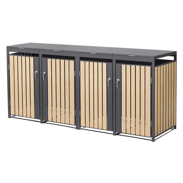 ECD Germany Garten cache-poubelle 4x240L acier mélèze