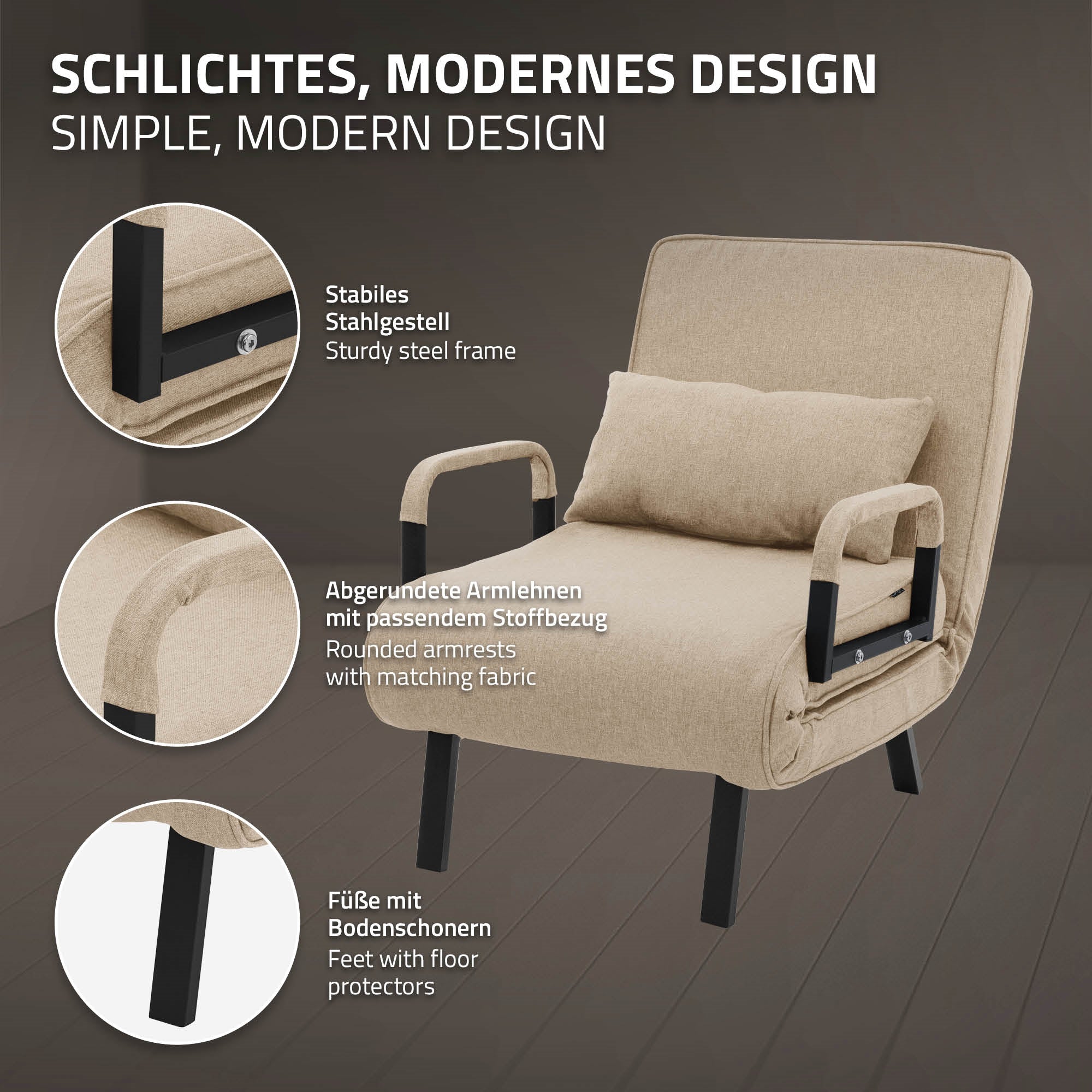 ECD Germany Möbel fauteuil convertible 186x60 chenille vert