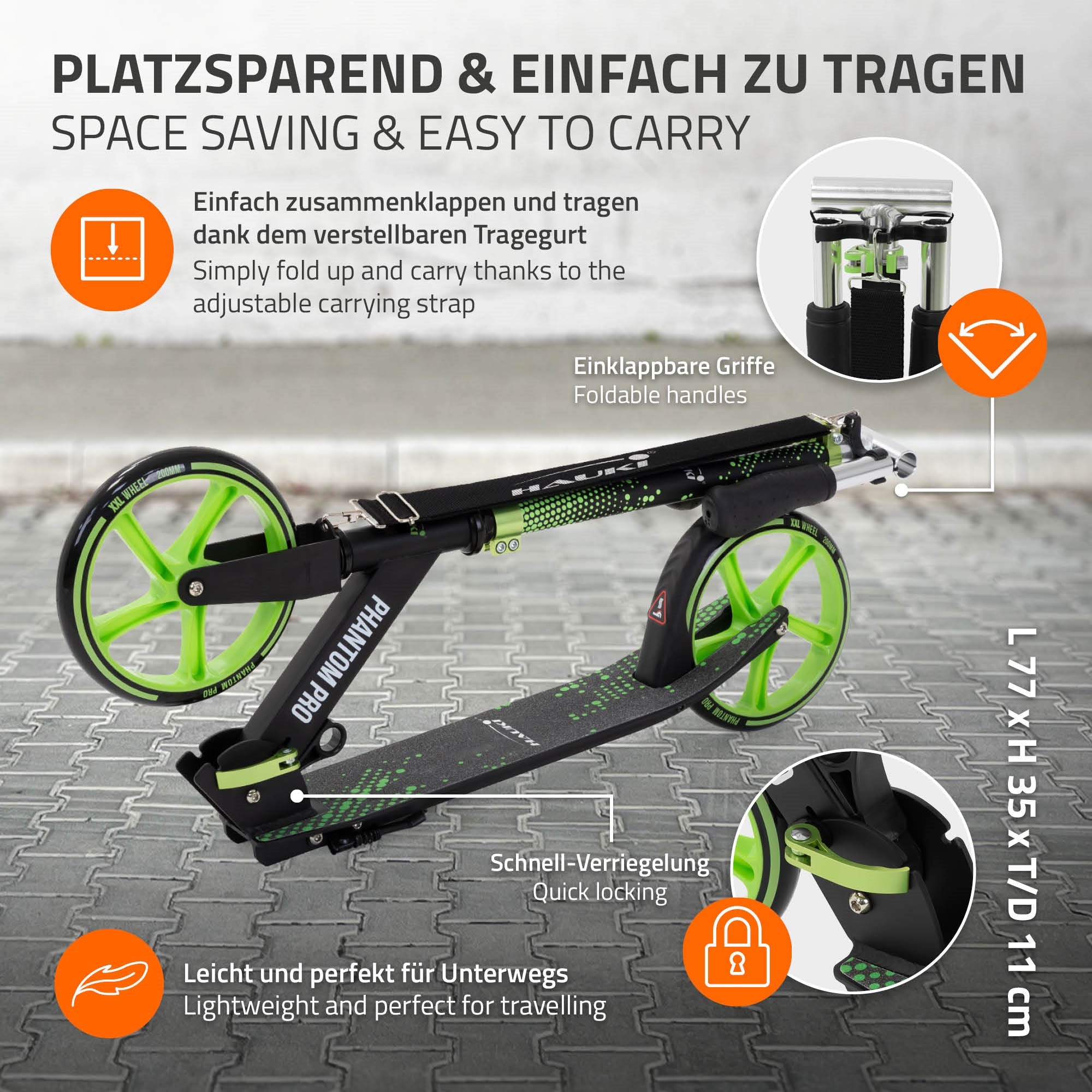HAUKI Cityroller trottinette pliable verte grandes roues