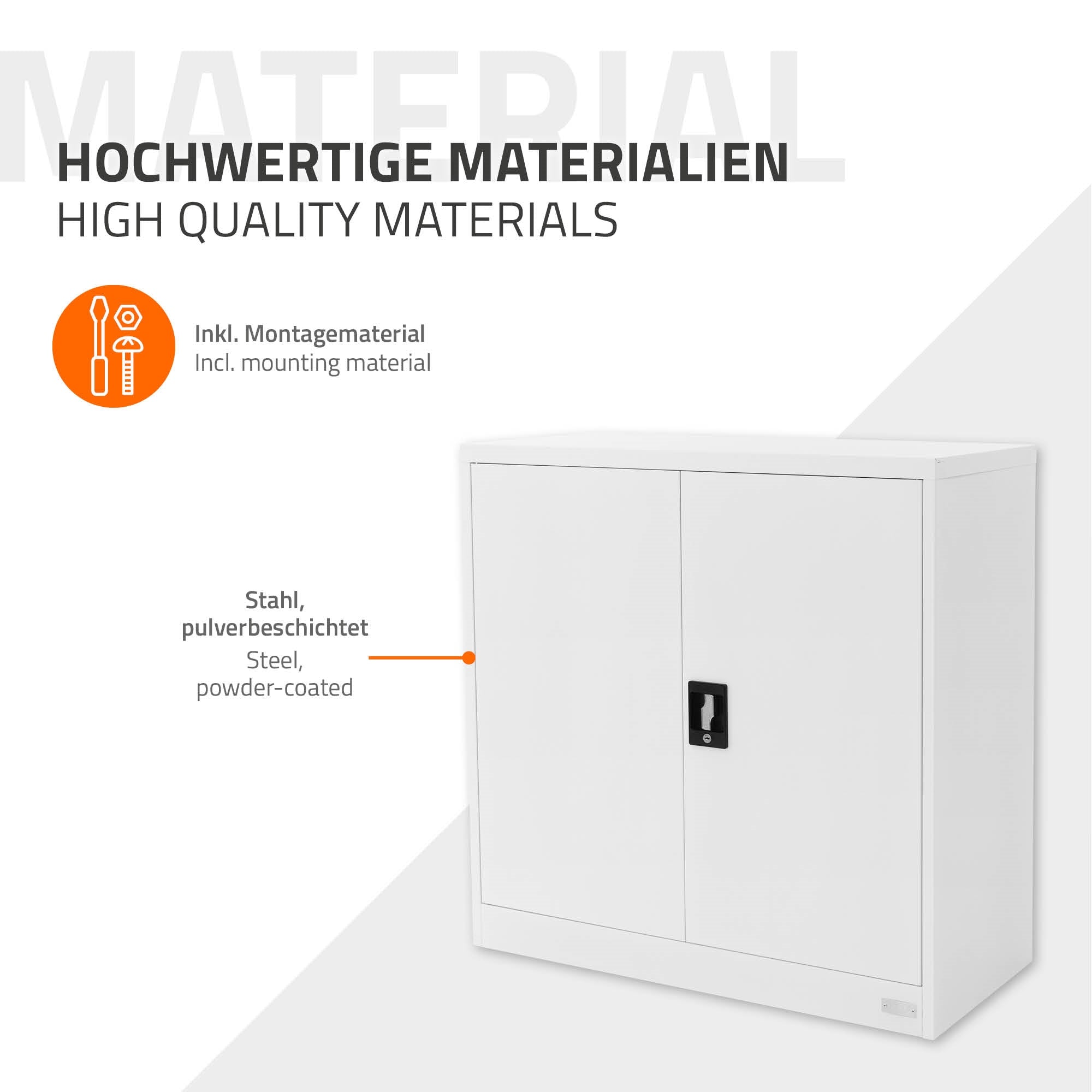 ECD Germany Armoire de bureau acier blanc verrouillable 90x40x90 cm