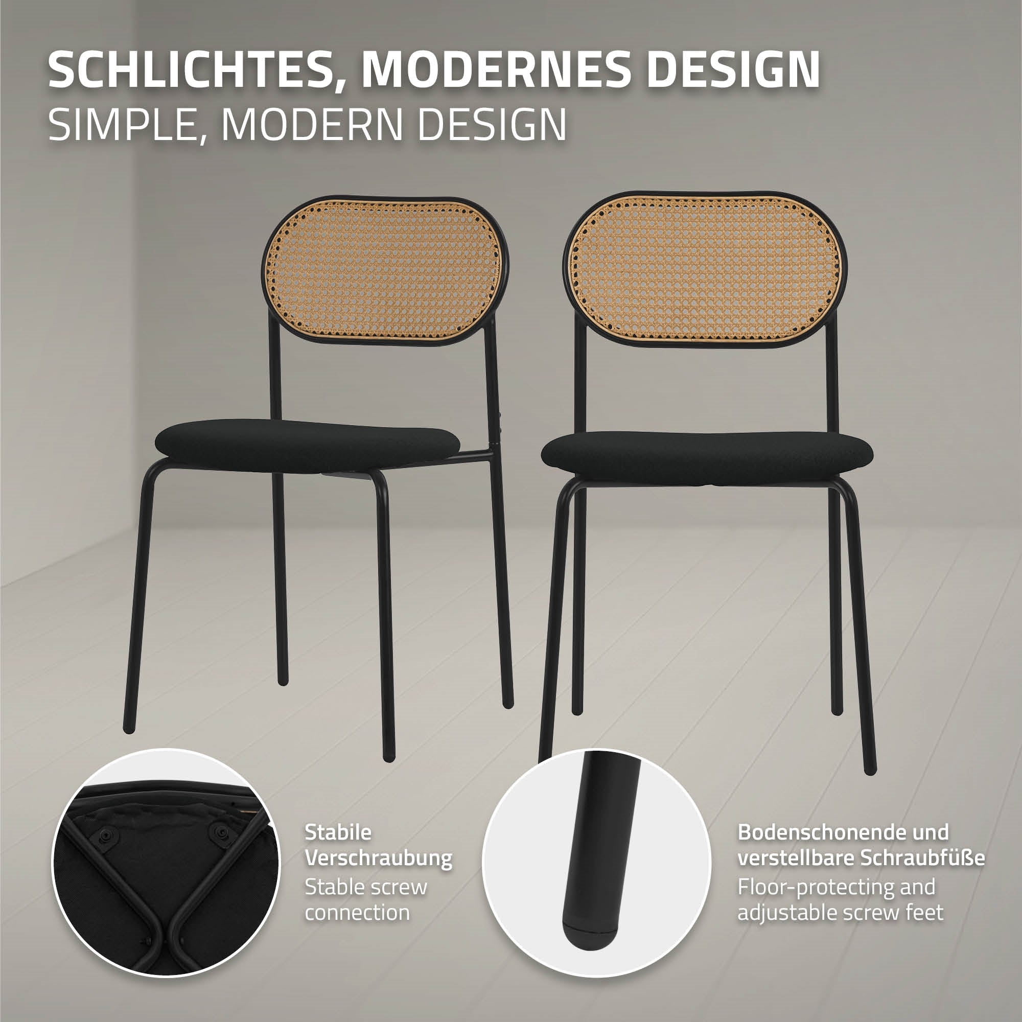 ECD Germany Möbel chaise salle à manger noir lot 6 rotin