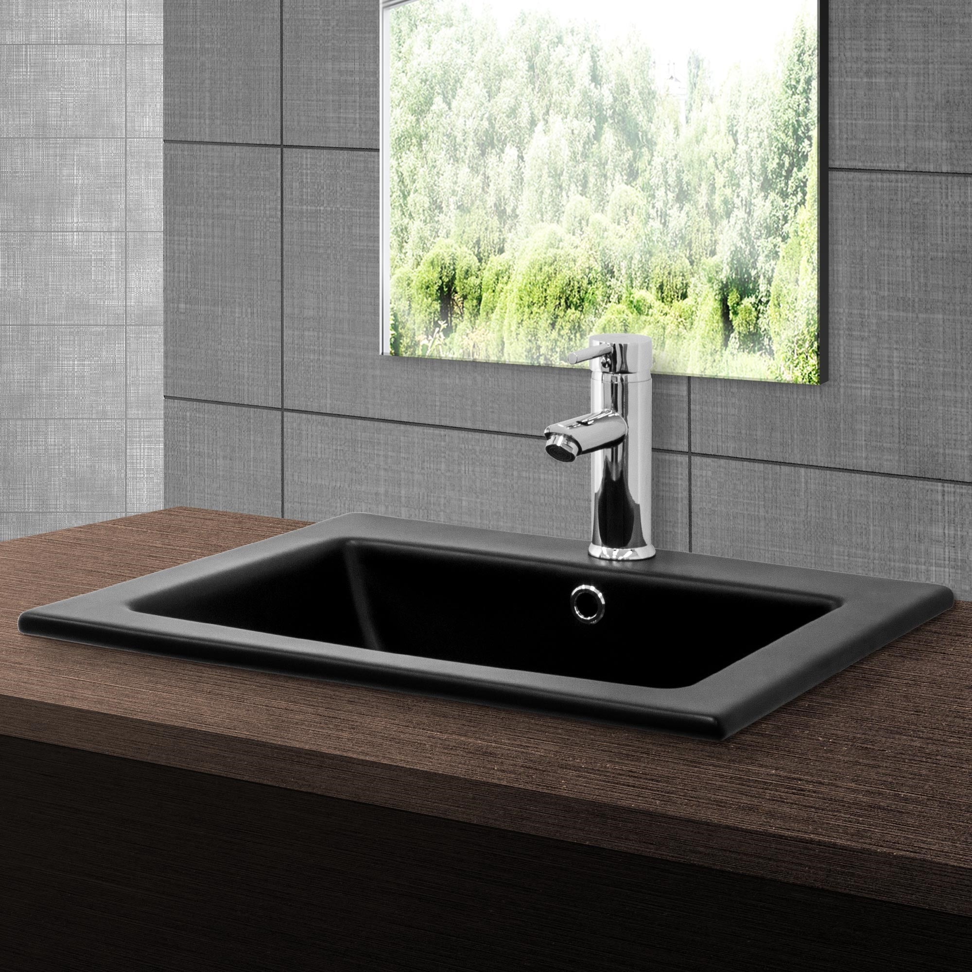 ML-Design vasque noire mate 52,5cm céramique + bonde argent