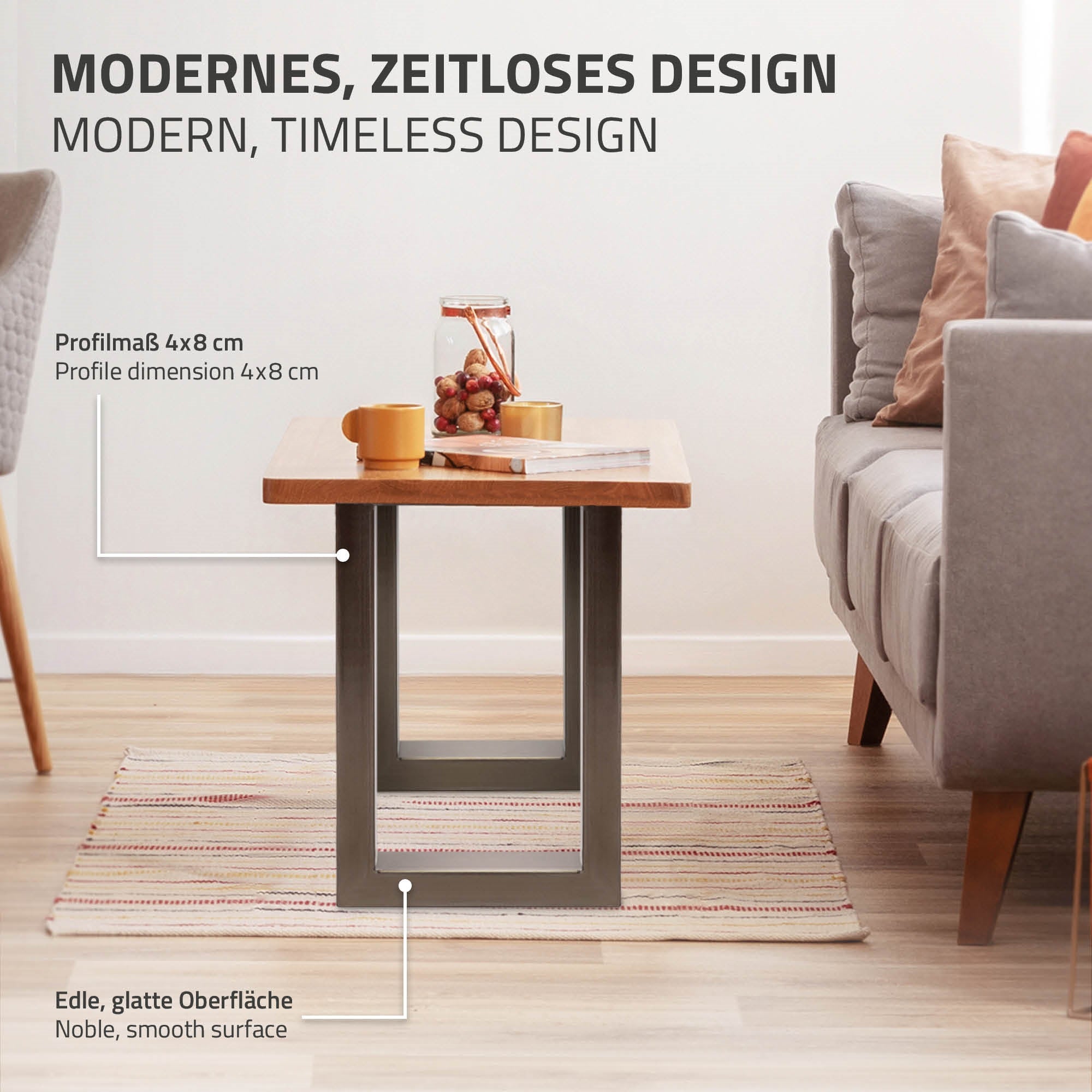 ECD Germany Möbel pieds de table U 40x43 cm anthracite x2