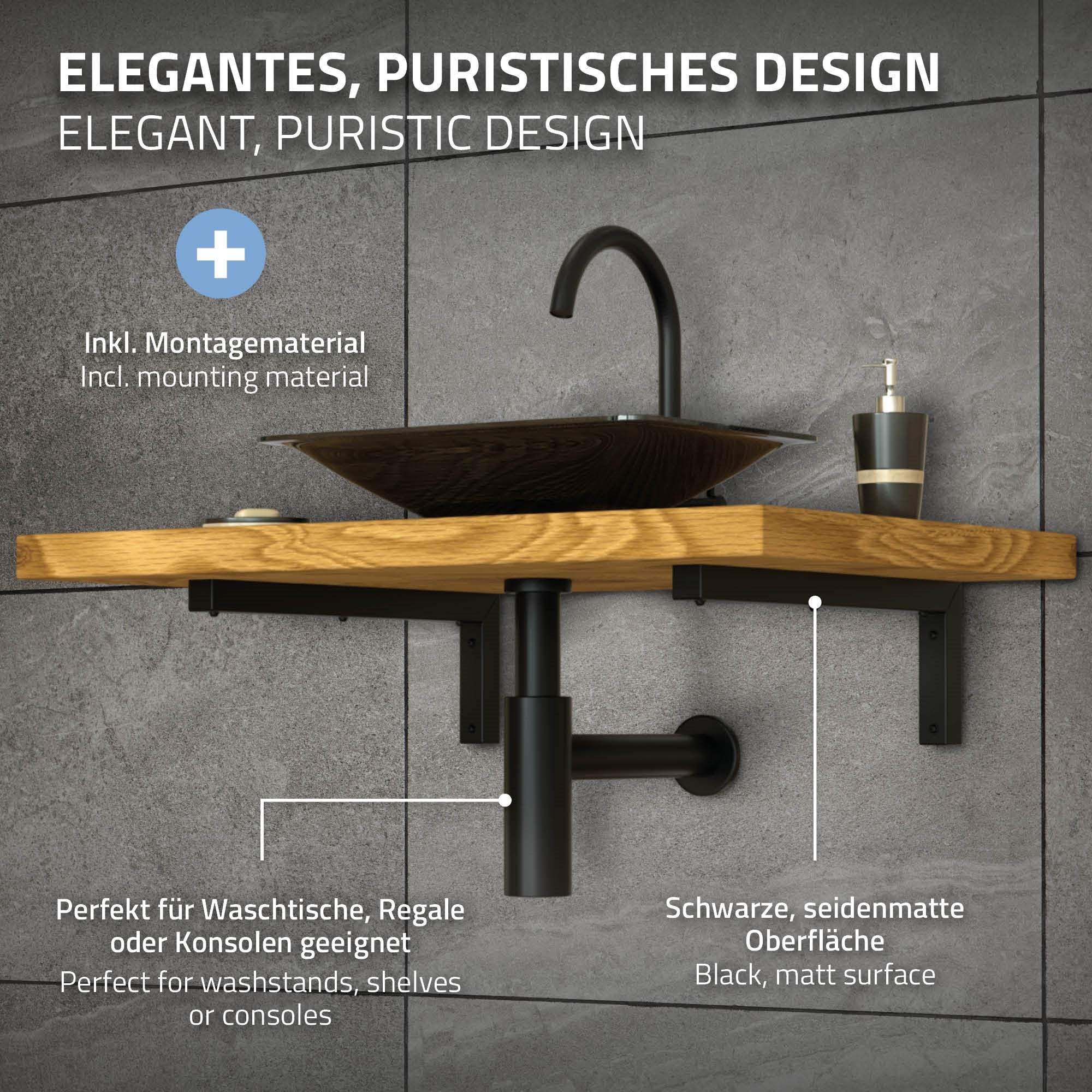 ECD Germany Möbel Équerre murale 350x150 mm noir acier lot 2