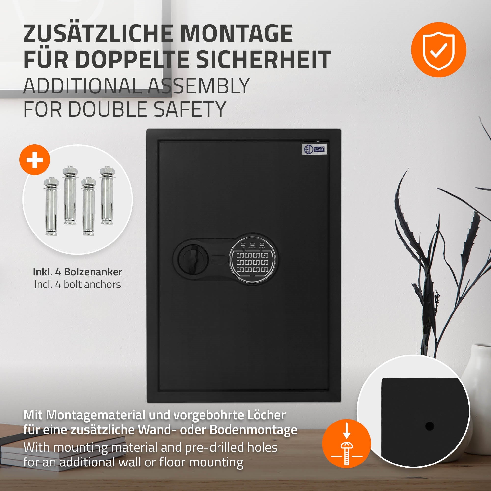 ECD Germany Haus coffre-fort acier 43 L code électronique