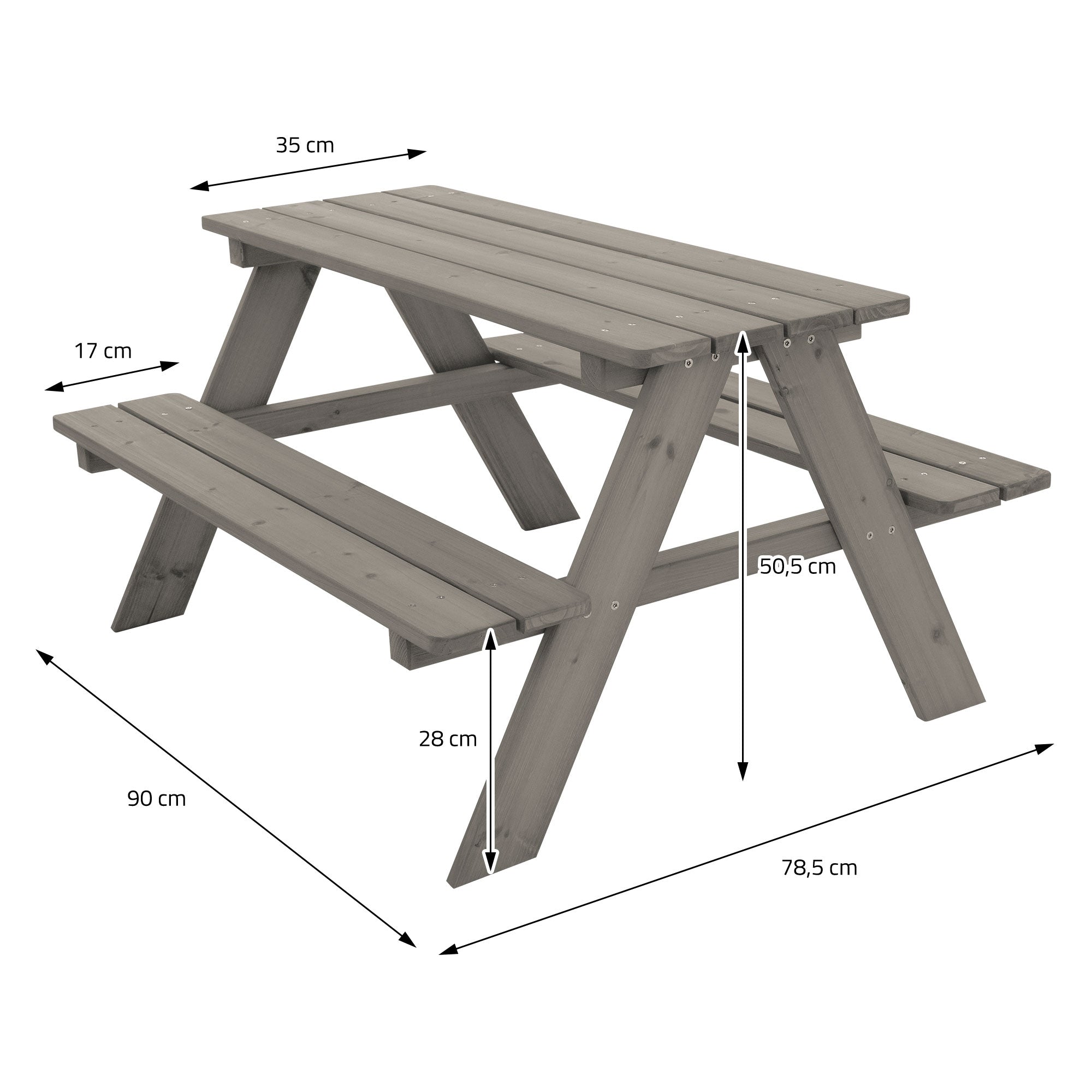 ML-Design table pique-nique enfant bois massif 4 places marron / gris