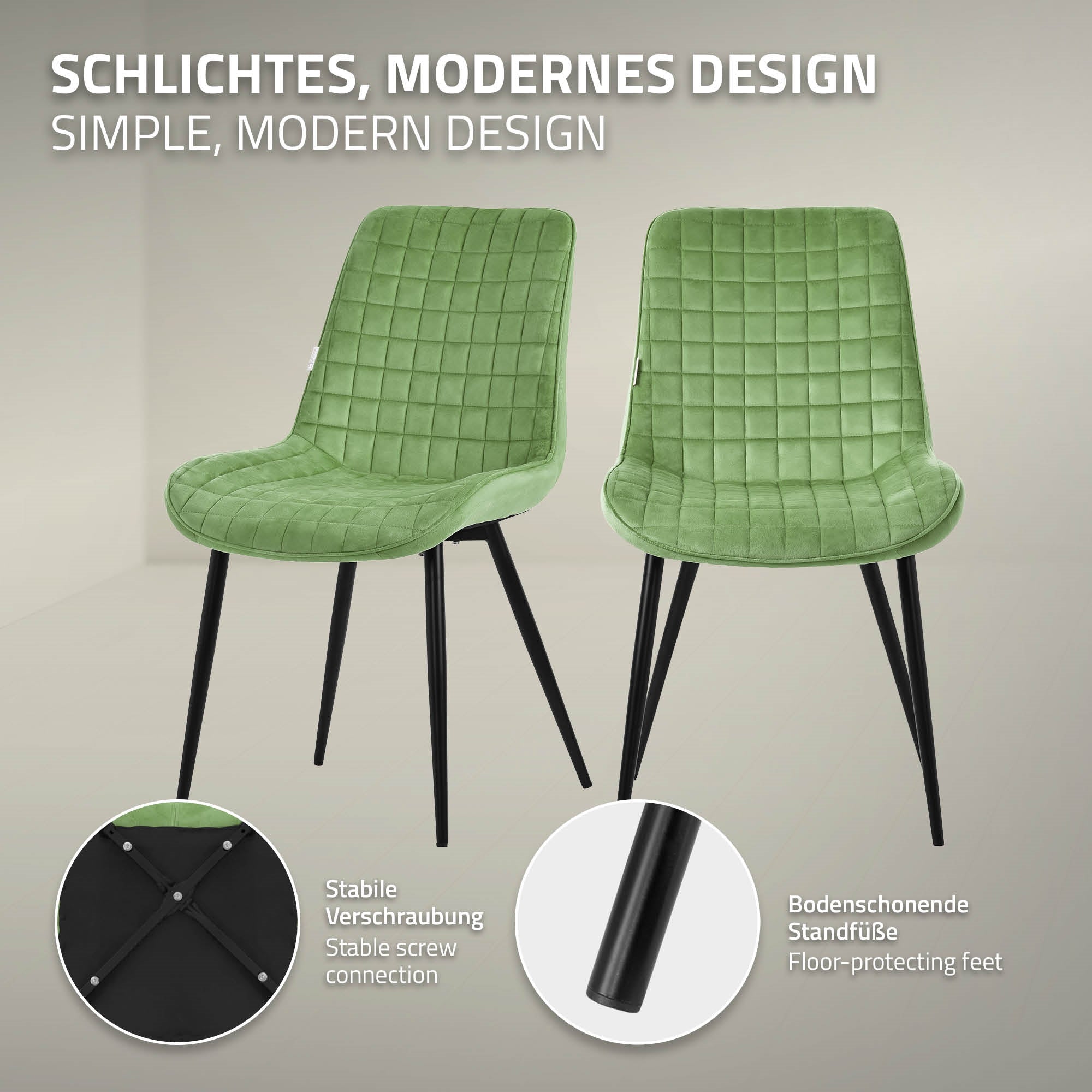 ML-Design chaise salle à manger velours sauge lot 2 dossier acier