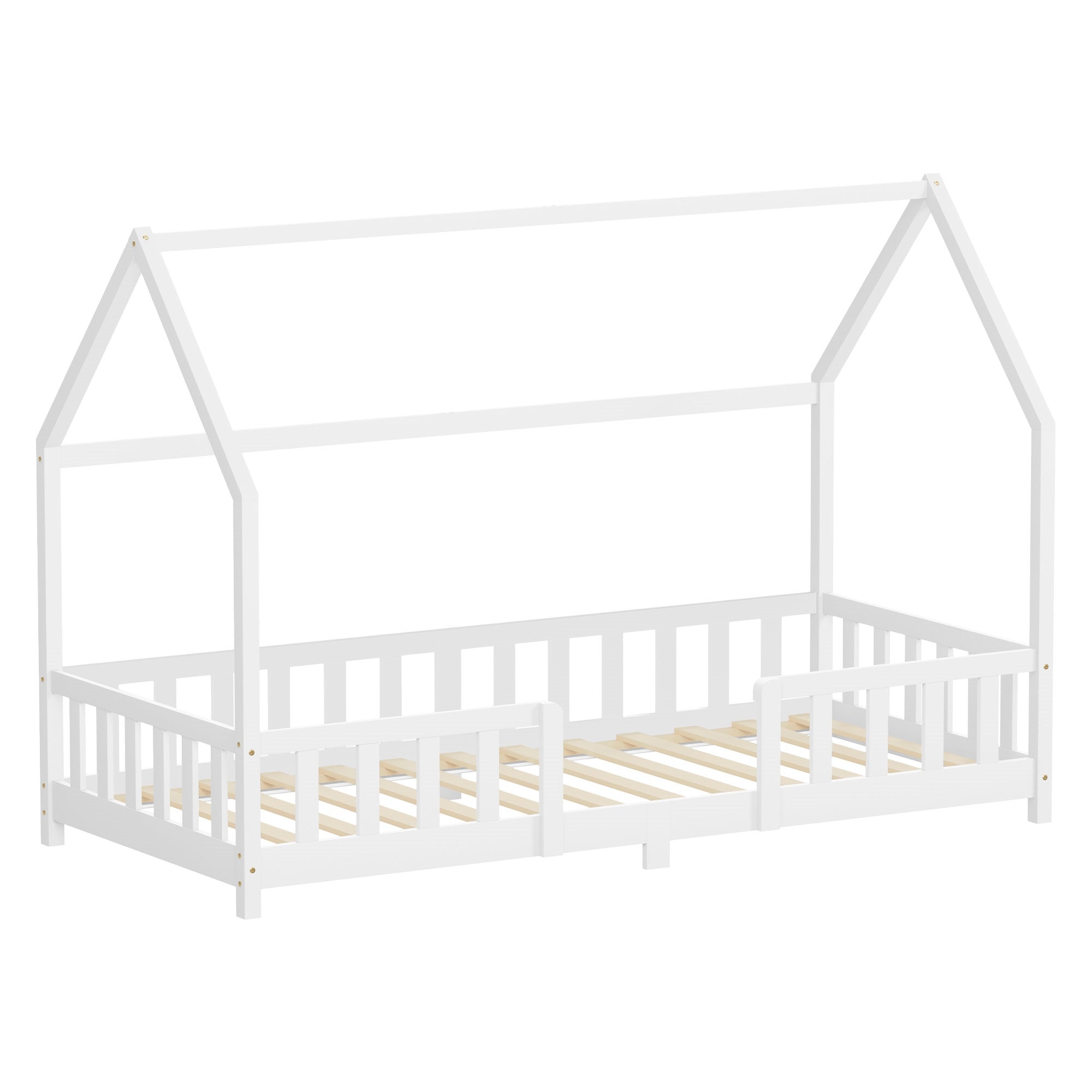 ECD Germany Kinder Lit cabane 90x200 cm blanc pin avec sommier
