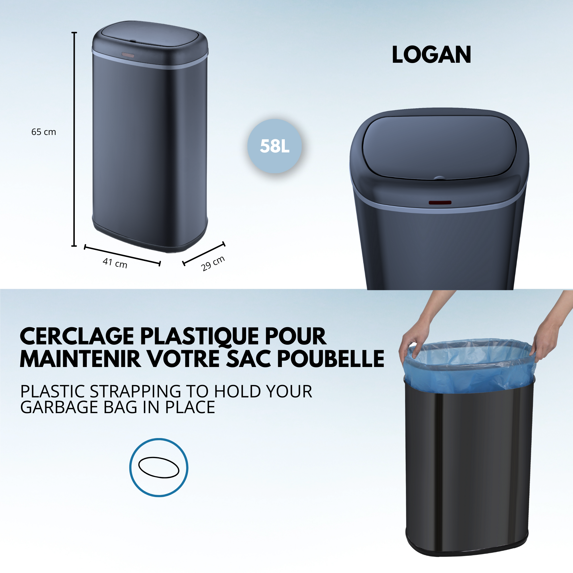 Red Deco LOGAN poubelle cuisine automatique 58L inox gris mat