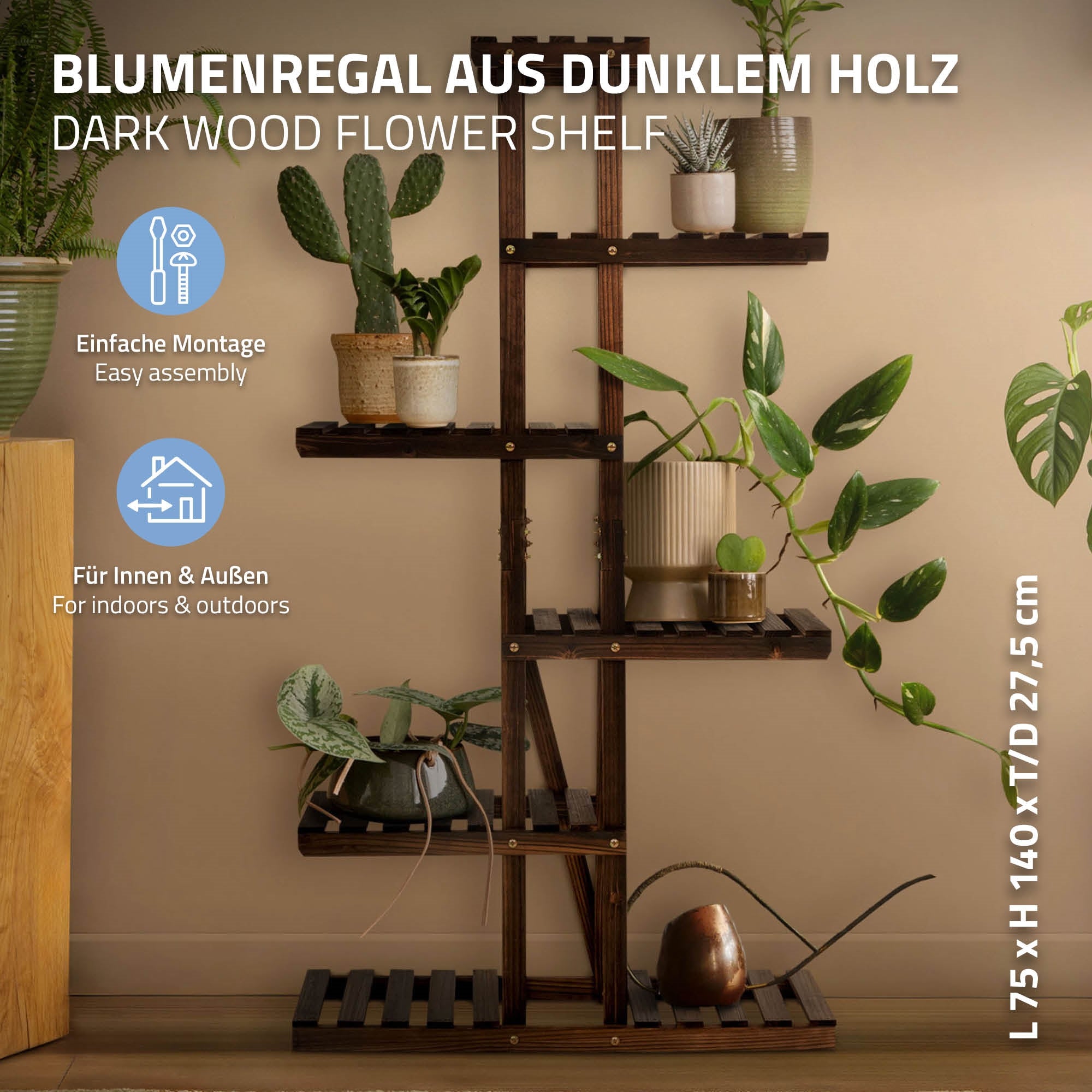 ECD Germany Garten étagère plantes bois 75cm 6 niveaux