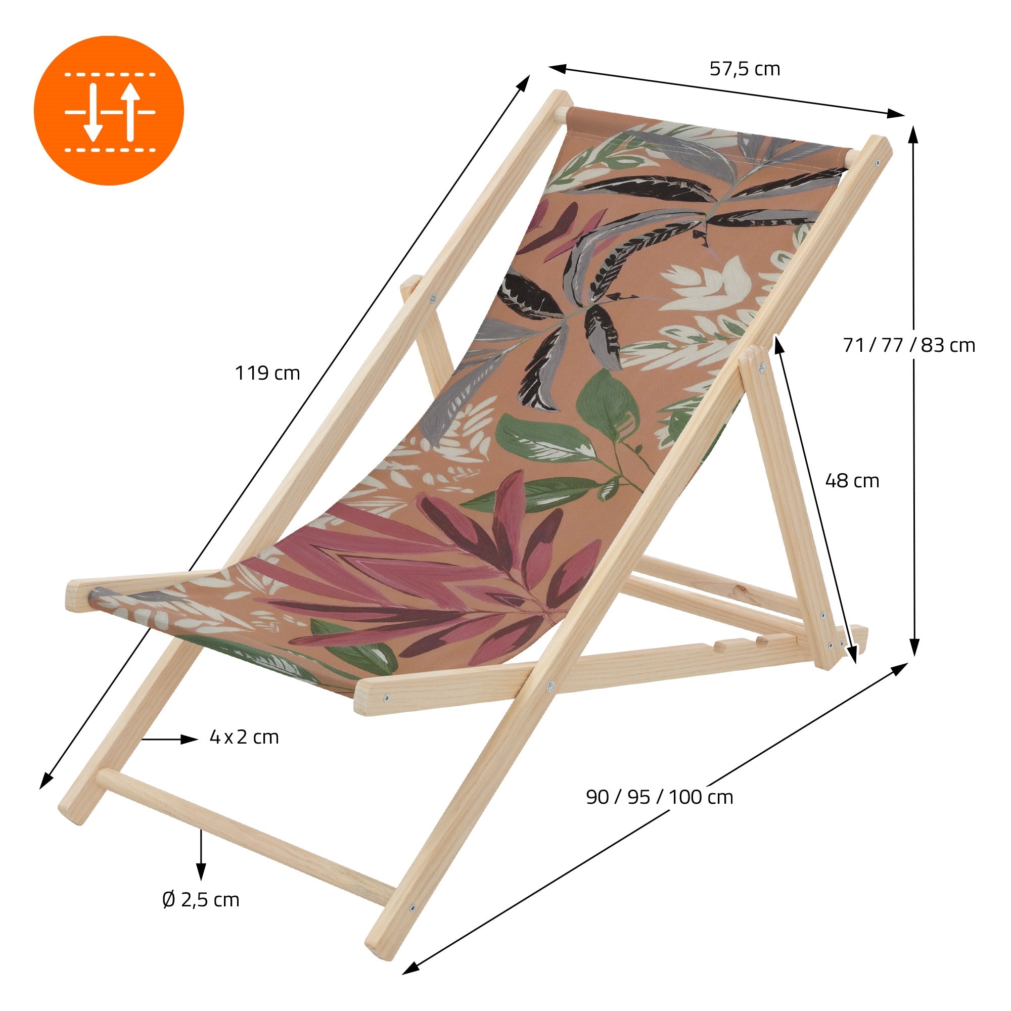 ML-Design lot 2 transats bois pliants floral marron rouge vert