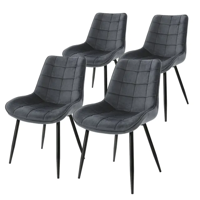 ECD Germany ML-Design chaise velours anthracite lot de 4
