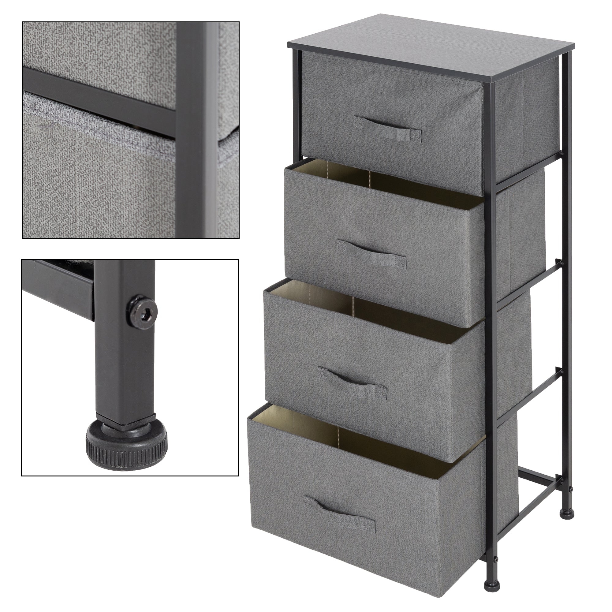 ECD Germany Möbel Commode 4 Tiroirs Gris 45x30x94 cm MDF