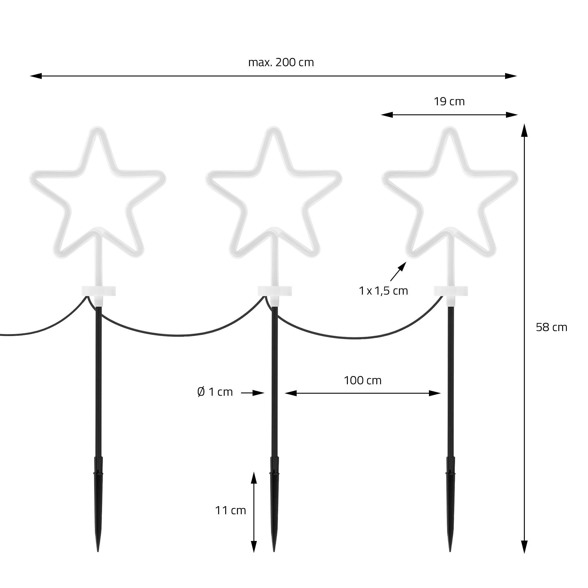 ECD Haus & Wohnen lot 3 étoiles LED piquet 58 cm IP44