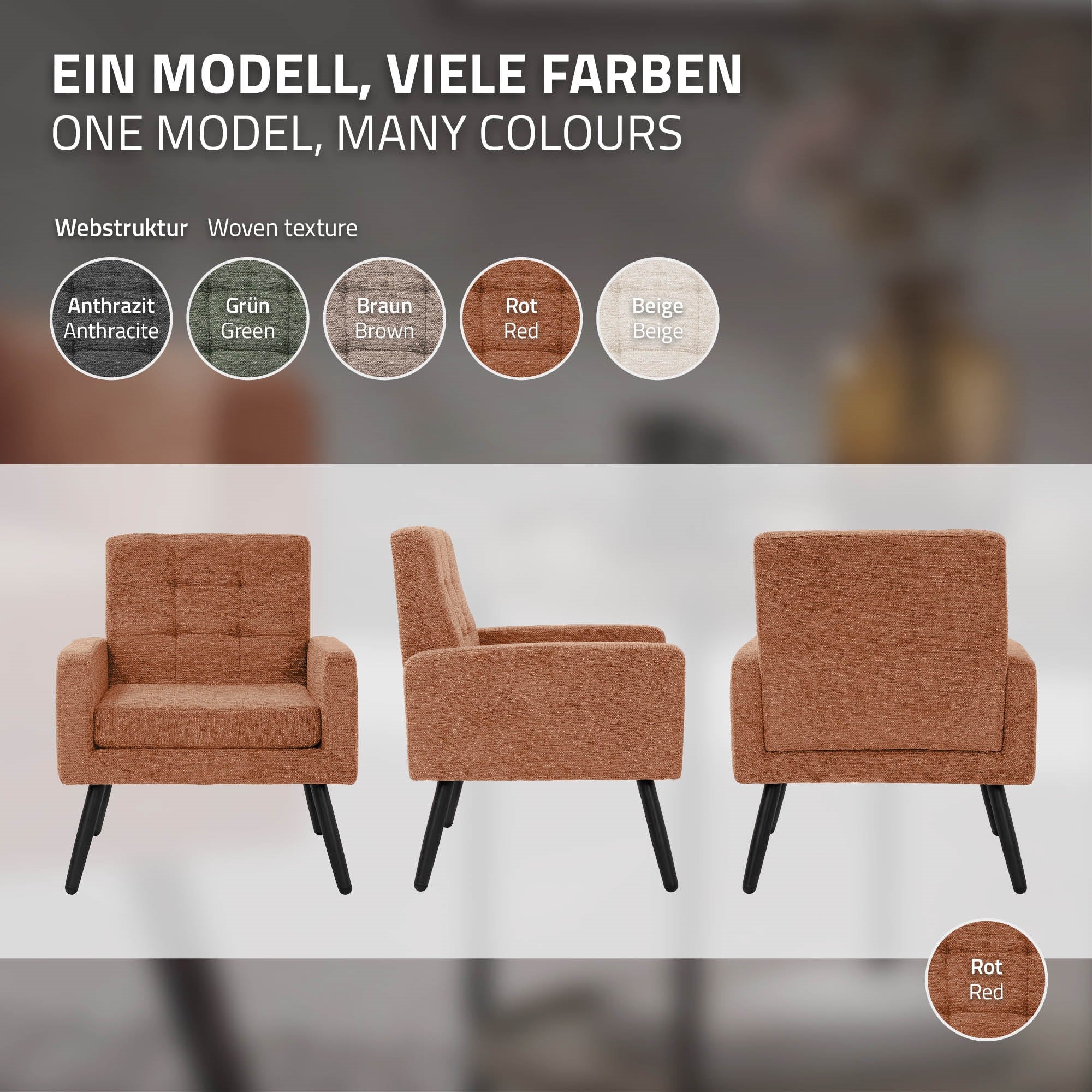 ECD Germany Möbel fauteuil salon tissu rouge 66,5 cm