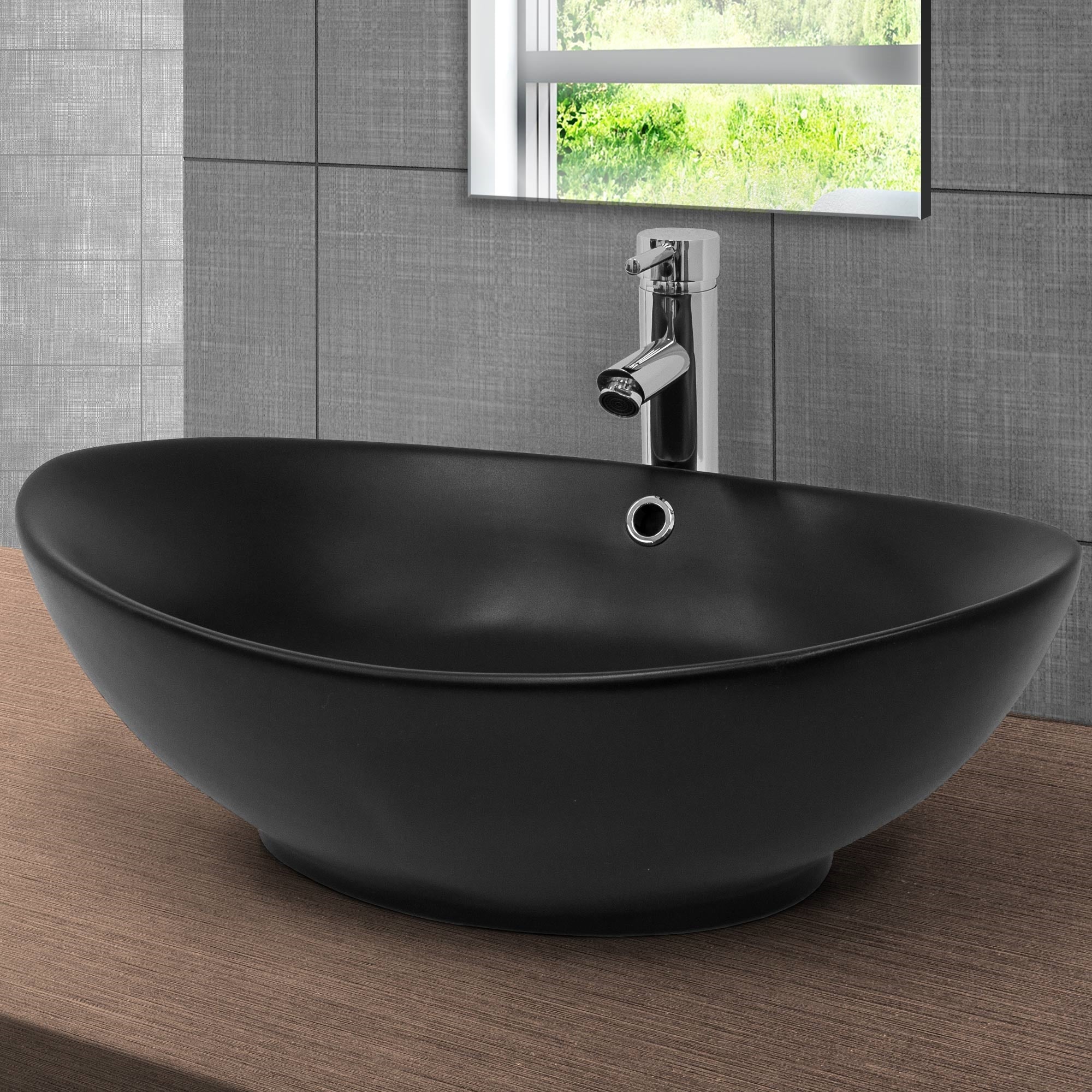 LuxeBath Vasque à poser céramique noire 59 cm avec bonde