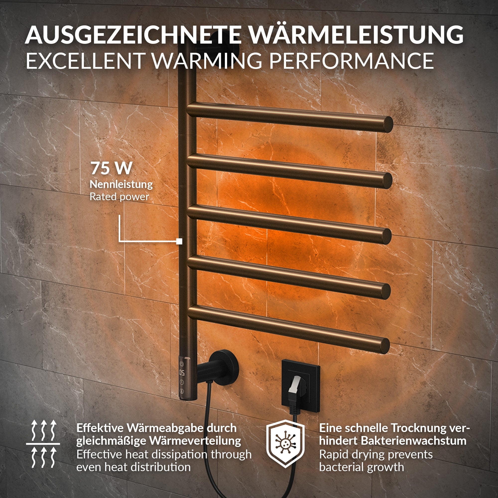 ECD Germany LuxeBath sèche-serviettes électrique 450x622 noir 75W