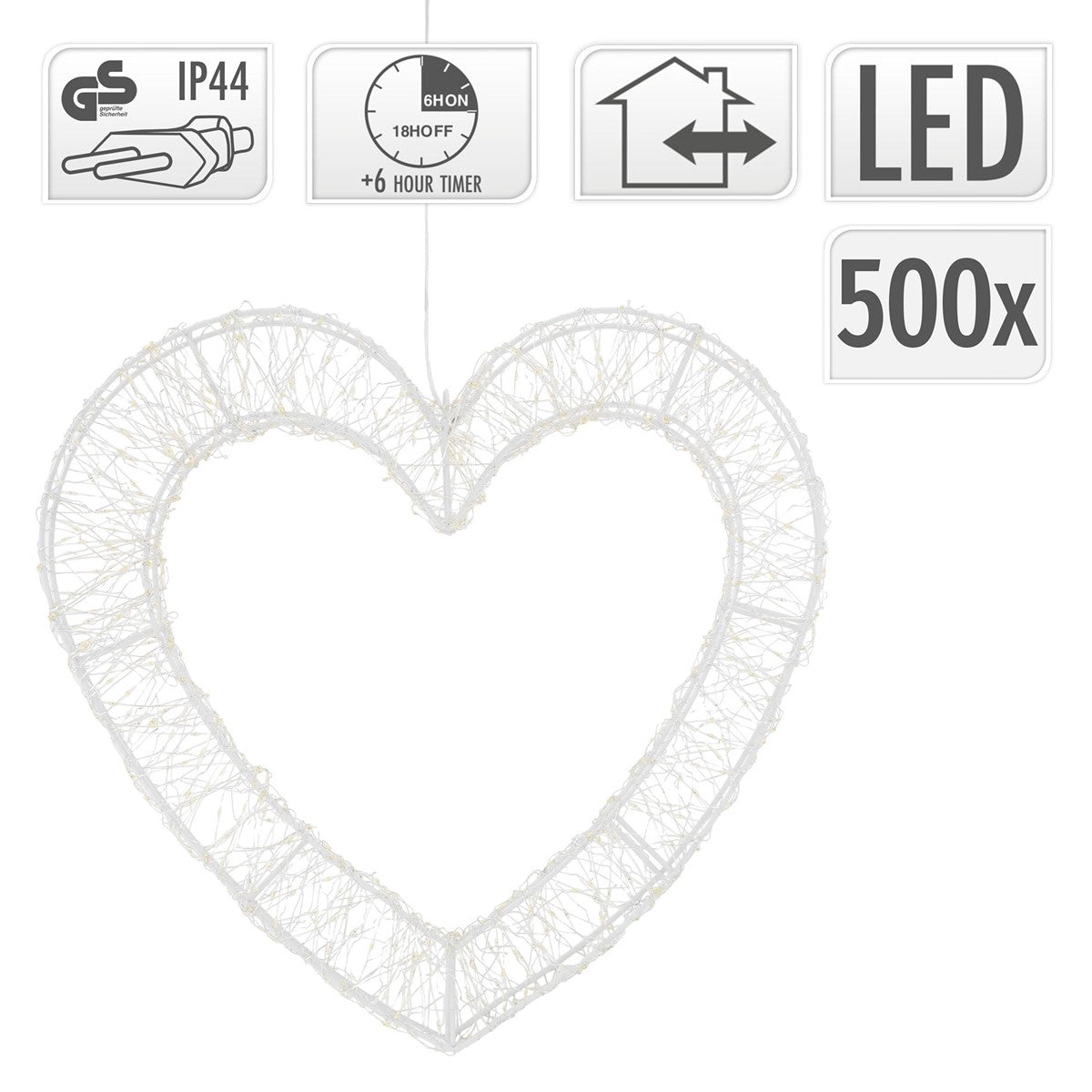 ECD Germany coeur LED Noël blanc chaud métal 38,5x36 timer