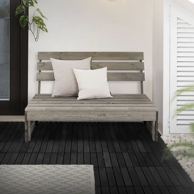 ECD Germany Garten banc jardin 3 places gris bois massif 120 cm