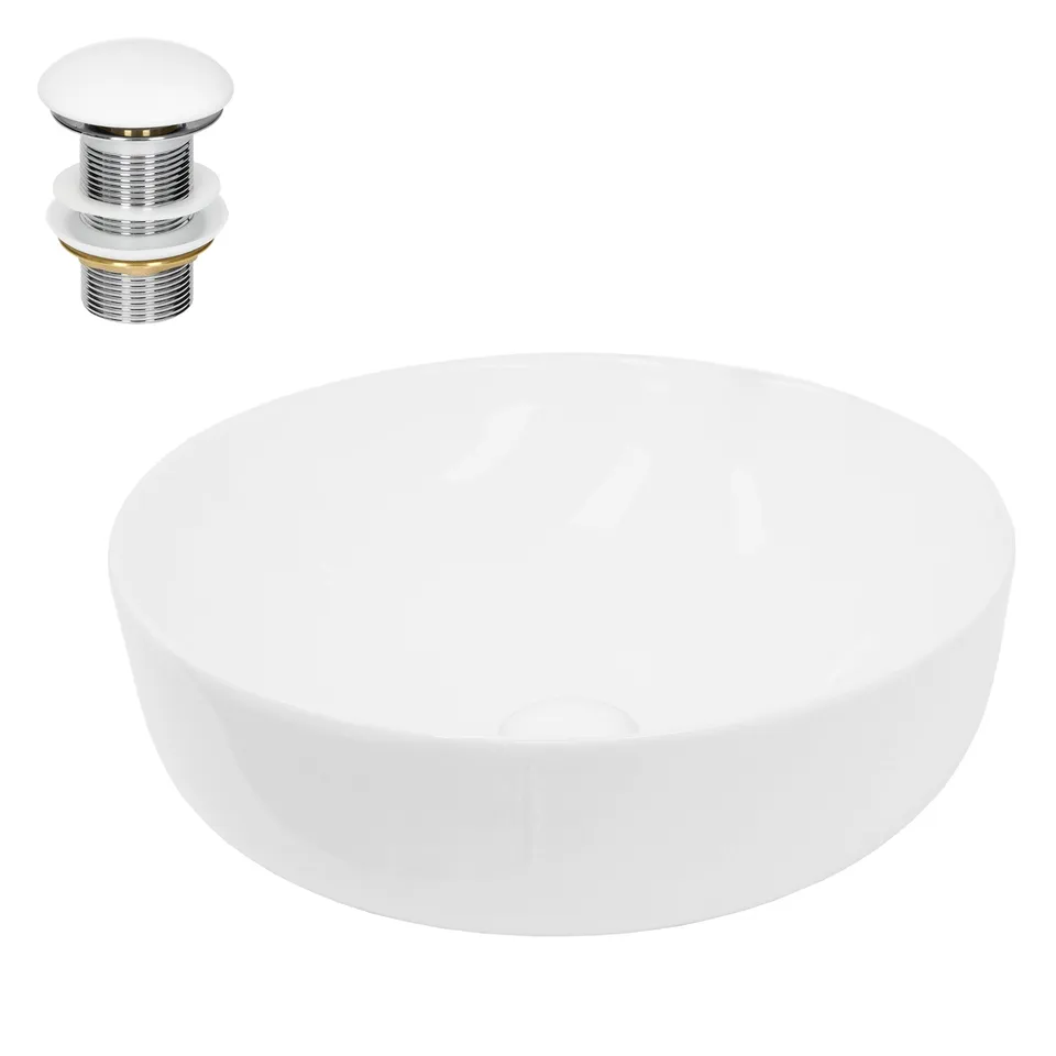 LuxeBath lavabo rond blanc céramique Ø40 cm avec bonde