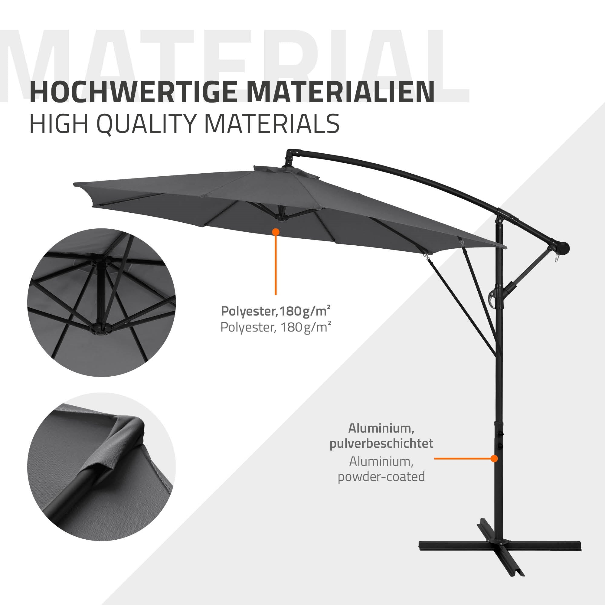 ECD Germany ML parasol déporté anthracite Ø 300 cm alu sans LED