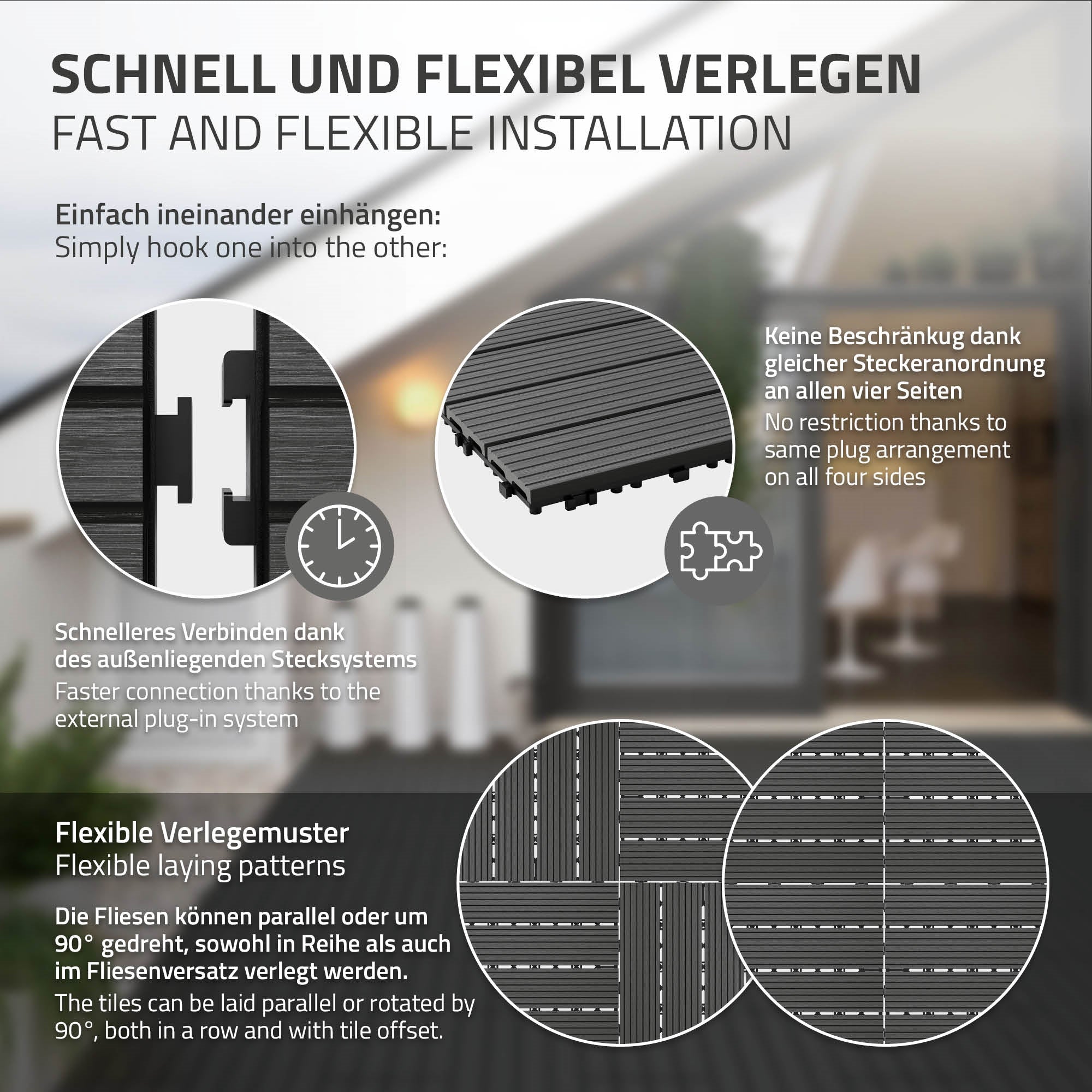 ECD Germany Garten dalles terrasse 60x30 cm anthracite 6 pièces WPC